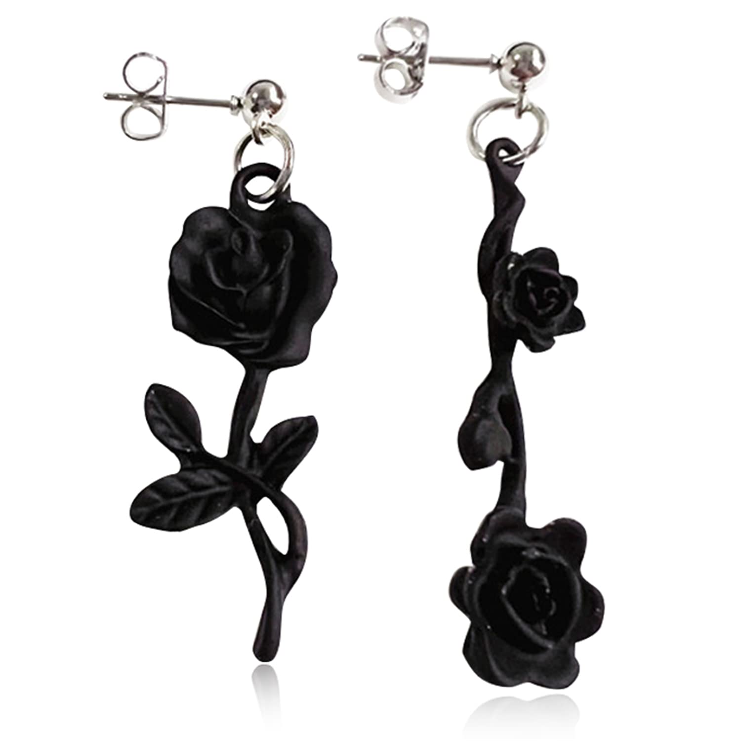 Bohemian Red Rose Dangle Drop Earrings for Women - Unique Black Flower Stud Earrings - Valentine's Day Gifts for Her, Mom & Girls | Perfect for Date Night, Weddings & Boho Fashion Accessories
