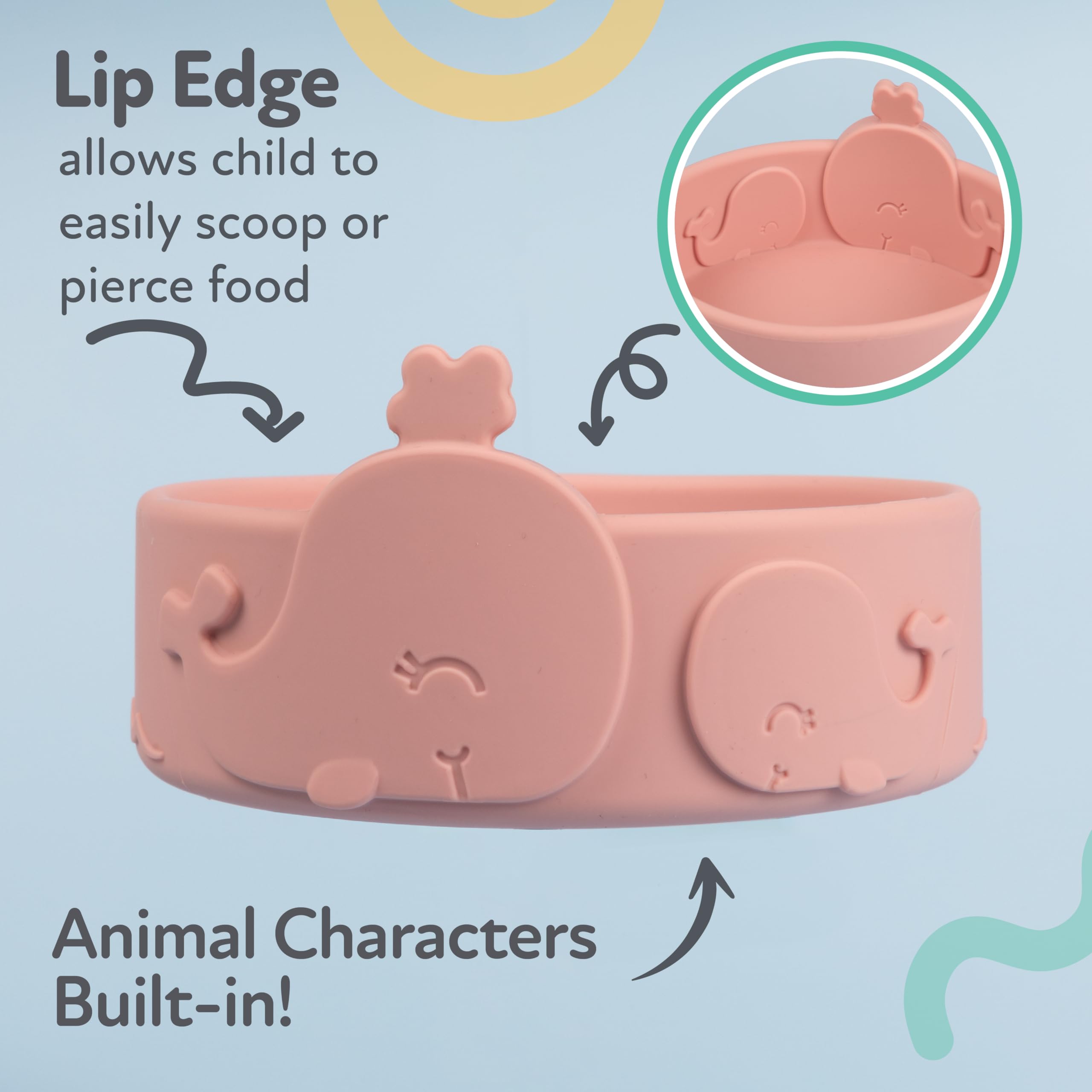 Nuby Silicone Toddler Bowl with Animal Design - BPA-Free Baby Feeding Bowl for 6+ Months - Pink Whale Bowl for Kids - Perfect for Baby-Led Weaning & Mess-Free Mealtime