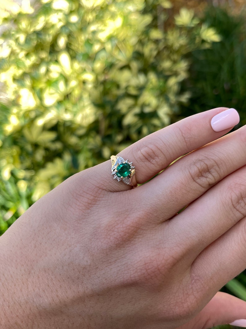 1.81tcw 14K Gold Natural Lustrous Dark Green Oval Cut Emerald & Diamond Accent Statement Ring for Women - Elegant Jewelry Gift for Anniversary, Engagement & Special Occasions