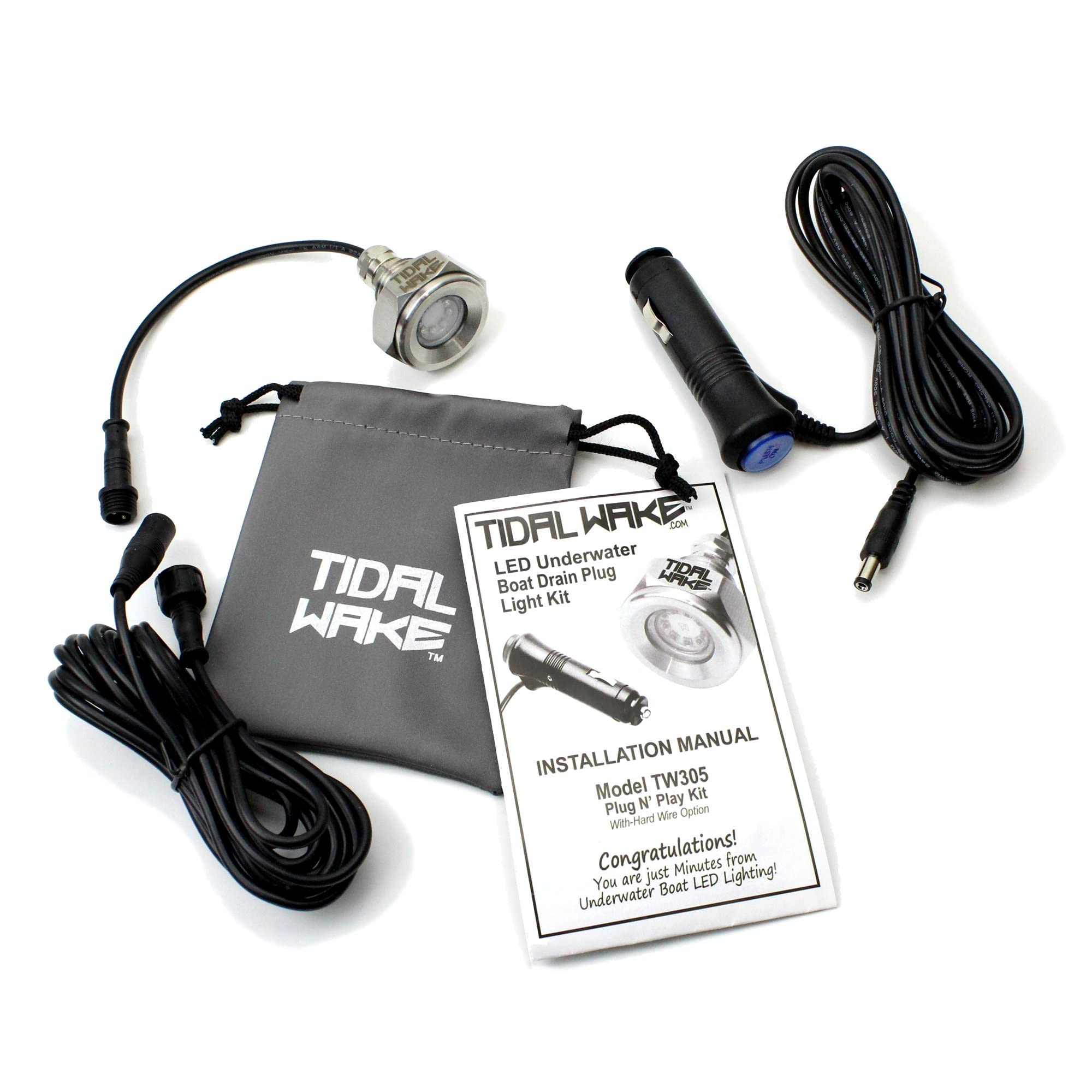 Tidal Wake Plug N' Play Underwater LED Boat Drain Plug Light – No Wiring Required, No Drilling, Ultra-Bright Marine Lighting | Perfect for Night Boating, Fishing, and Water Sports | 3-Year Warranty