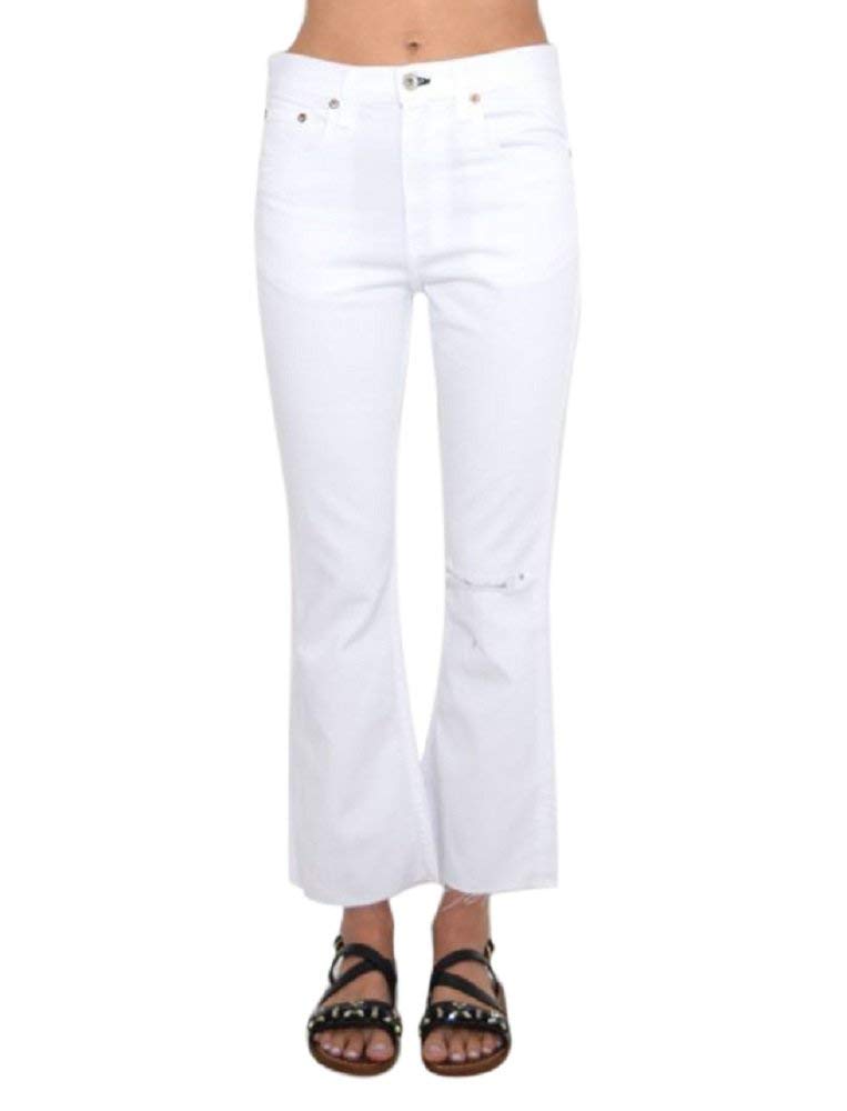 rag & bone Distressed White Crop Jeans for Women - High Waisted Ripped Denim Shorts | Perfect for Summer Outfits, Music Festivals & Casual Street Style