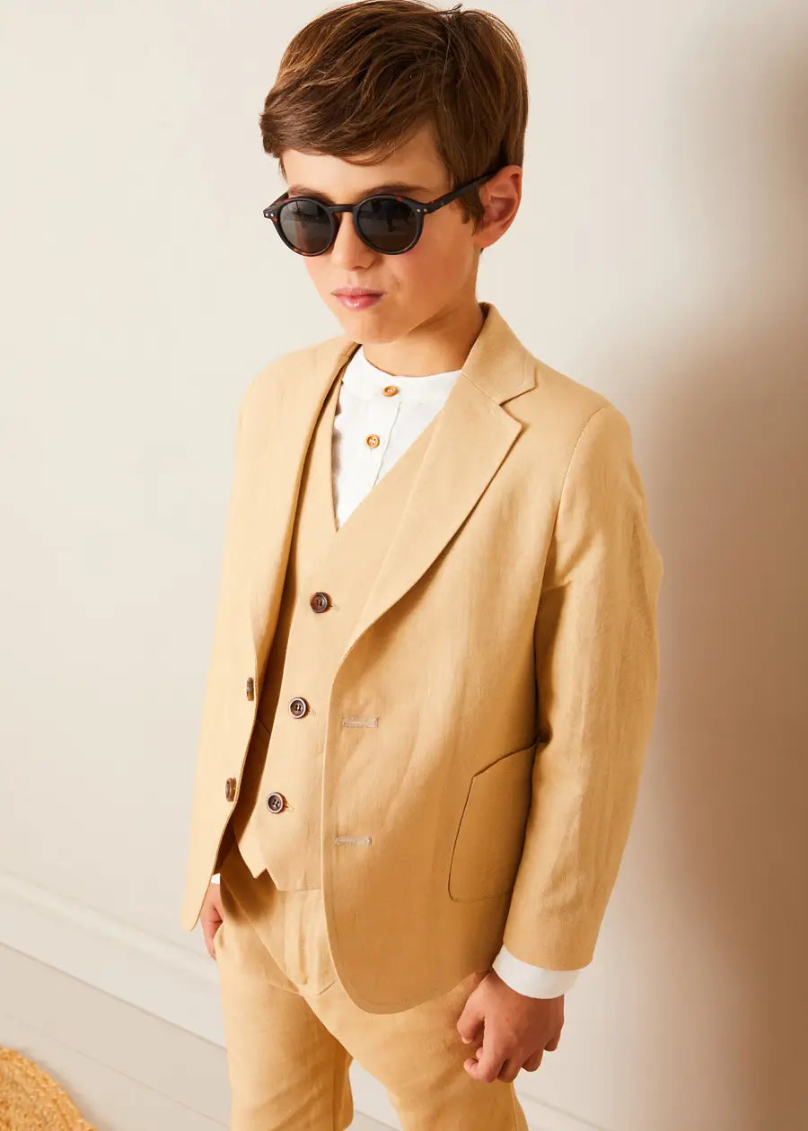 Beige Linen Suit Pants for Boys & Girls (4-10 Years) - Comfortable Summer Formal Wear for Weddings, Parties & School Events