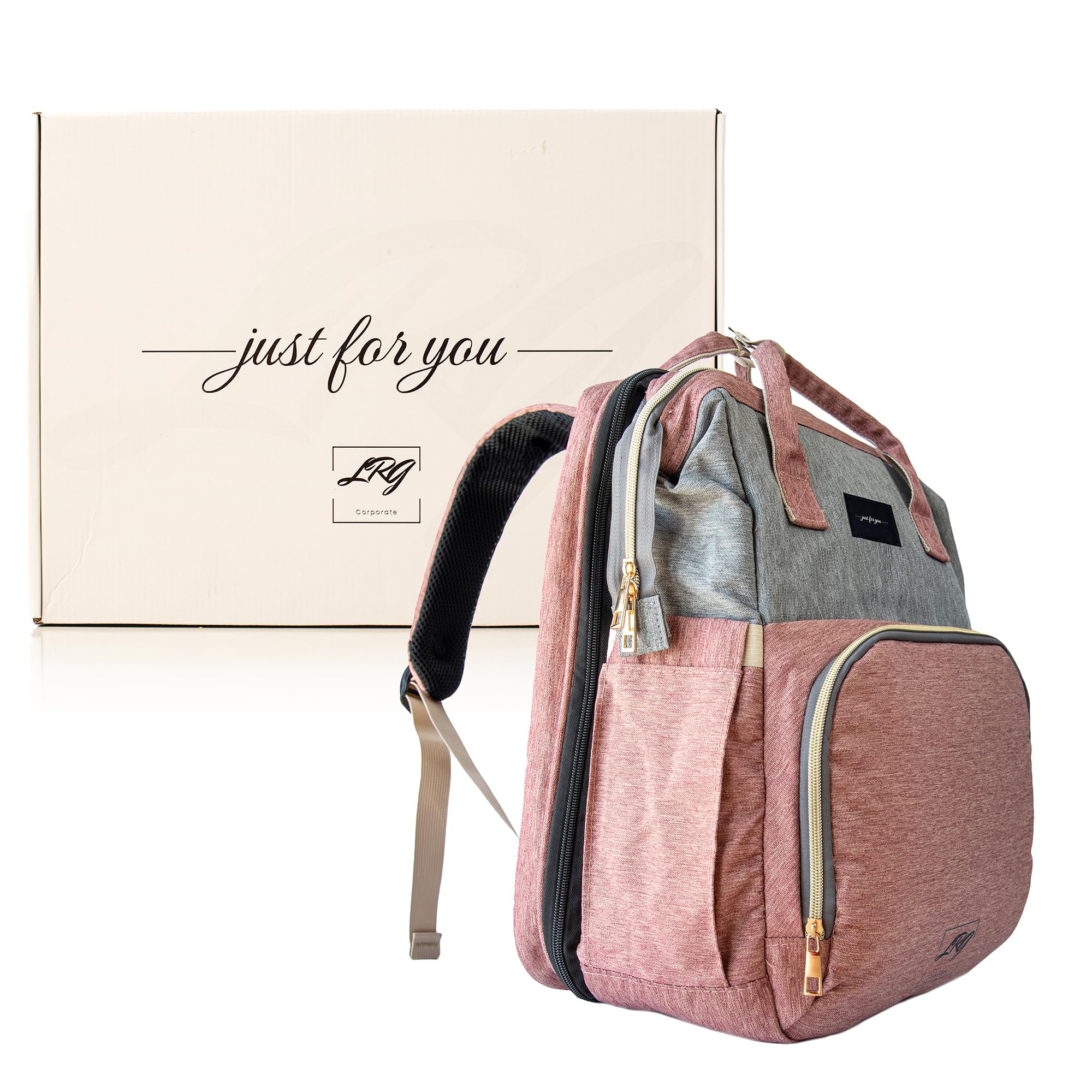 LRG Corporate Diaper Bag Backpack for Baby Care - Waterproof Travel Backpack with Removable Changing Pad & Mosquito Net - Stroller Compatible Baby Carrier Backpack - Perfect for Daycare, Travel & Outdoor Adventures (Includes Personalized Gift Box)