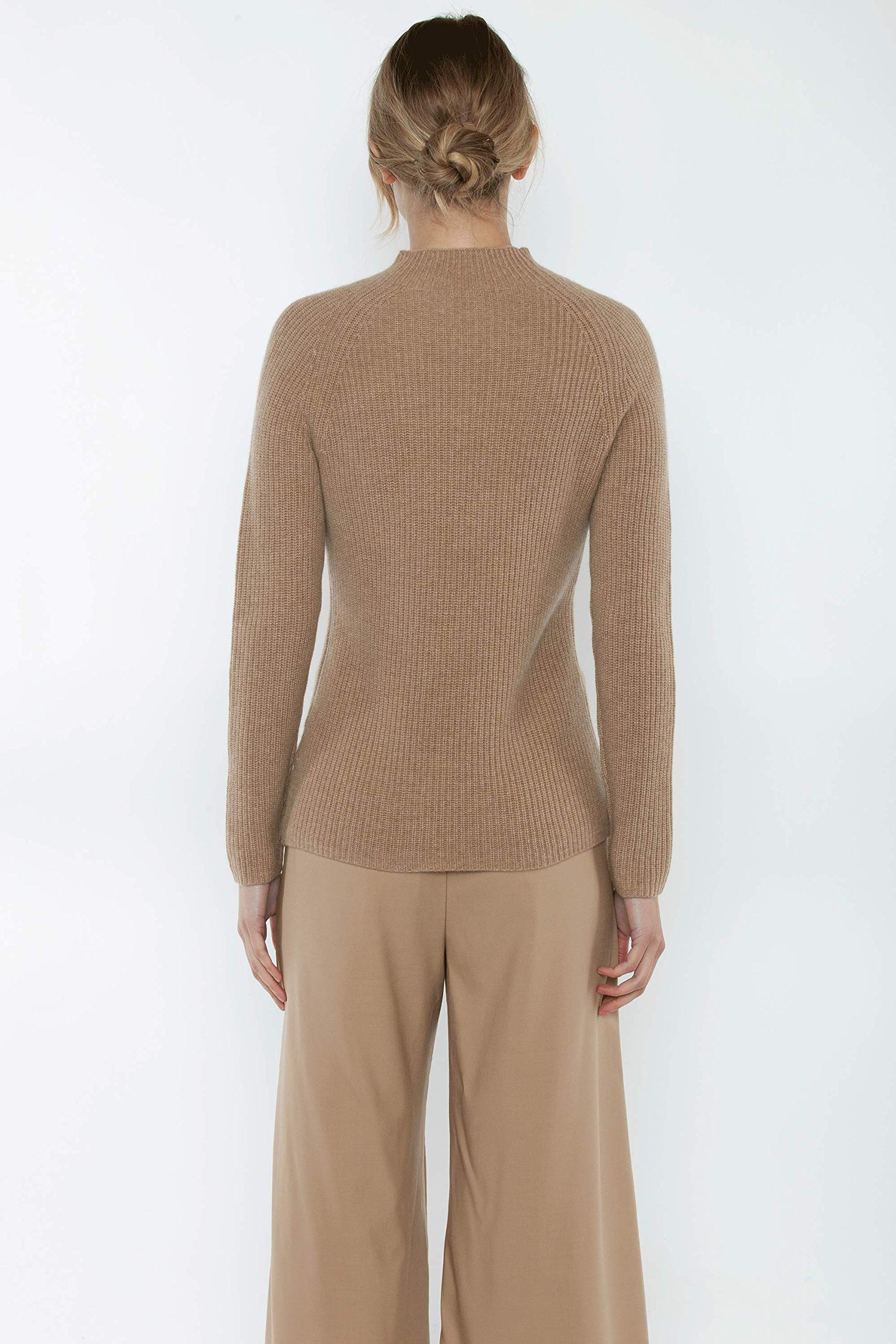 JENNIE LIU Women's 100% Pure Cashmere Chunky Ribbed Funnel Neck Long Sleeve Sweater - Soft Winter Pullover for Casual Wear & Office Outfits