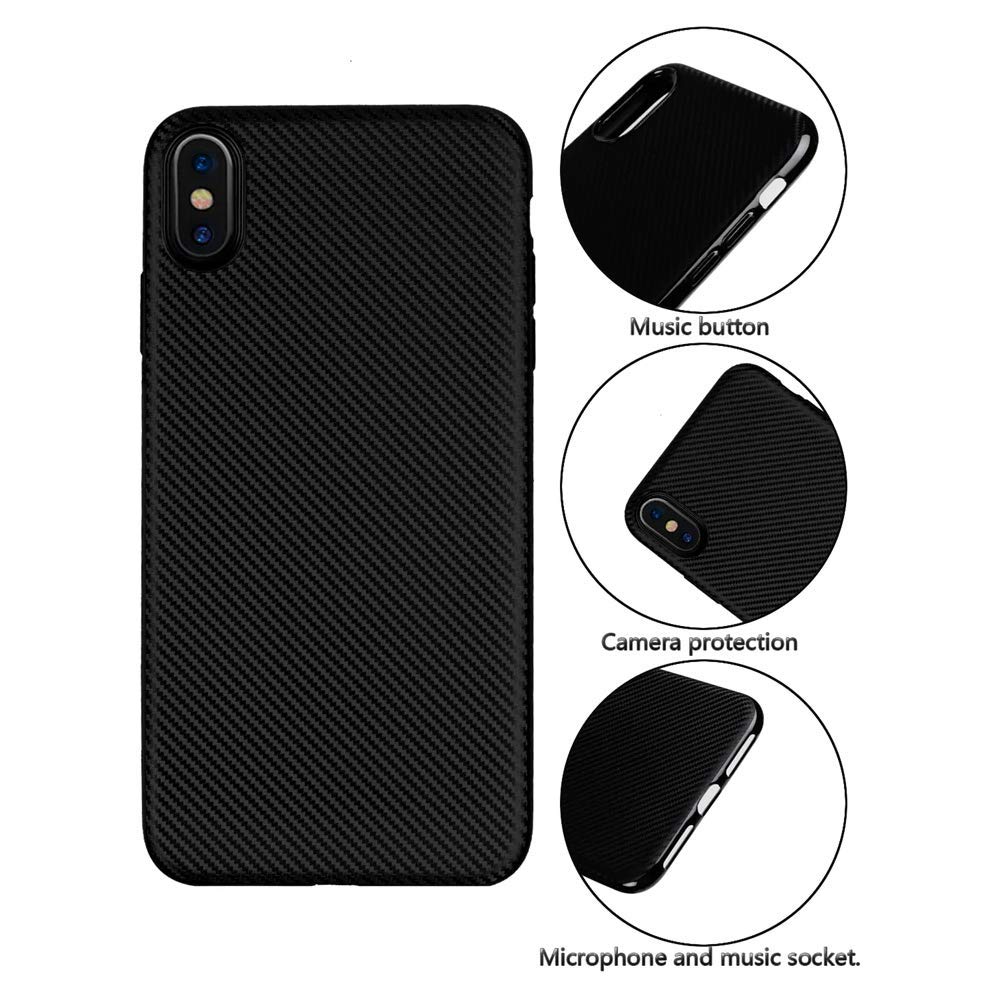 Ultra-Slim Carbon Fiber Matte Phone Case for iPhone Xs Max - Black | Shockproof & Scratch Resistant | Perfect for Work, Travel & Outdoor Activities