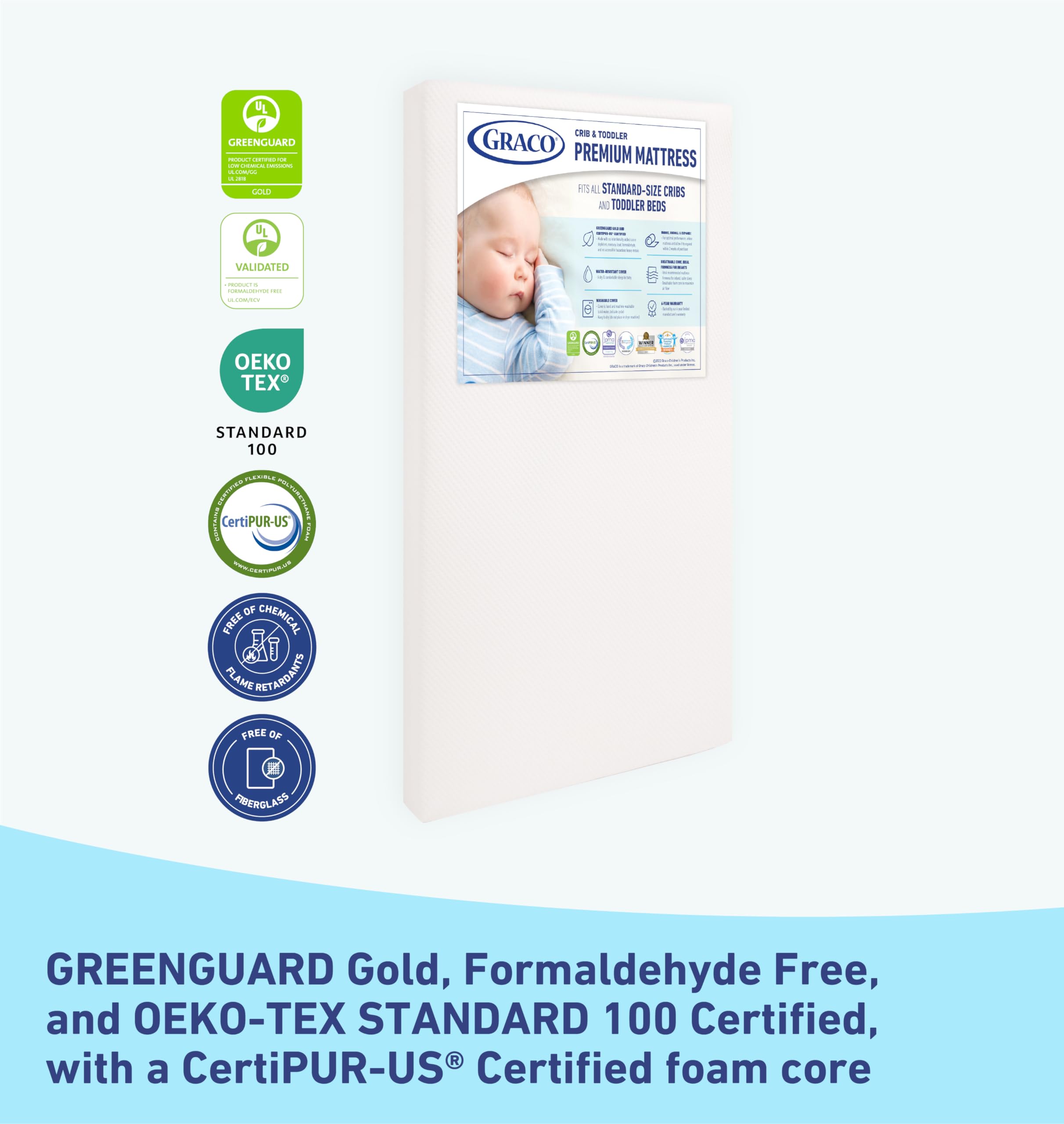 Graco Premium Crib Mattress & Waterproof Protector Set (2-Pack) - GREENGUARD Gold Certified Baby Crib Mattress & Toddler Mattress with Waterproof Cover - Fits Standard Cribs - Perfect for Nursery, Daycare & Travel Use