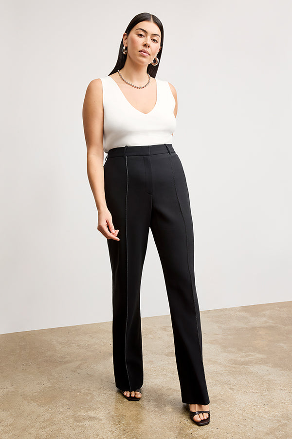 Lowen Jetset Pant - Everyday Stretch Crepe Pants with Topstitch Detail in Black | Comfortable Work Pants & Travel Pants for Women