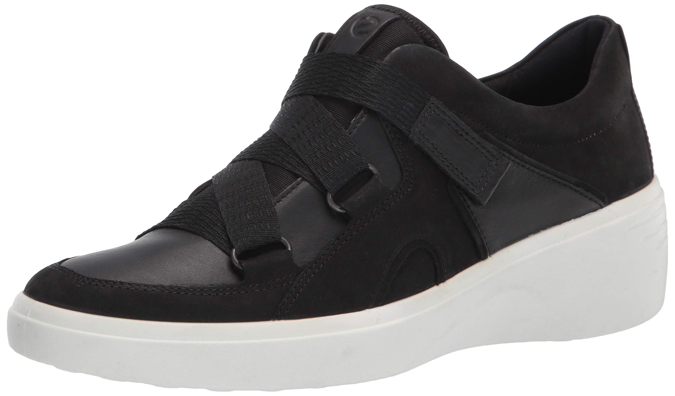 ECCO Women's Soft 7 Wedge Strap Sneakers - Black Nubuck Leather Comfortable Casual Shoes for Walking, Work & Everyday Wear (Size 5-5.5) | Perfect for Office, Travel & Outdoor Activities