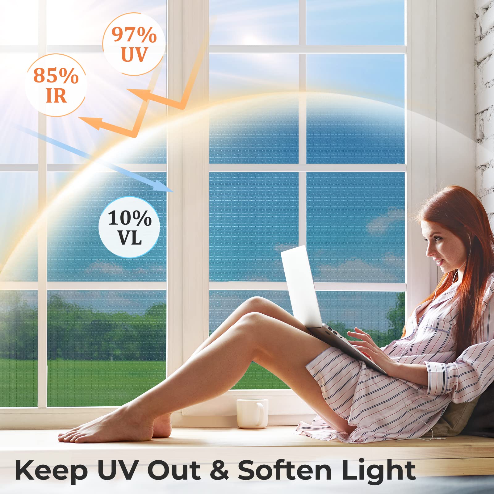 Viseeko Window Tinting Film - Heat & UV Blocking Privacy Film for Home/Office, Static Cling Application, See Out Not In for Daytime Privacy - Perfect for Bedrooms, Living Rooms & Office Windows