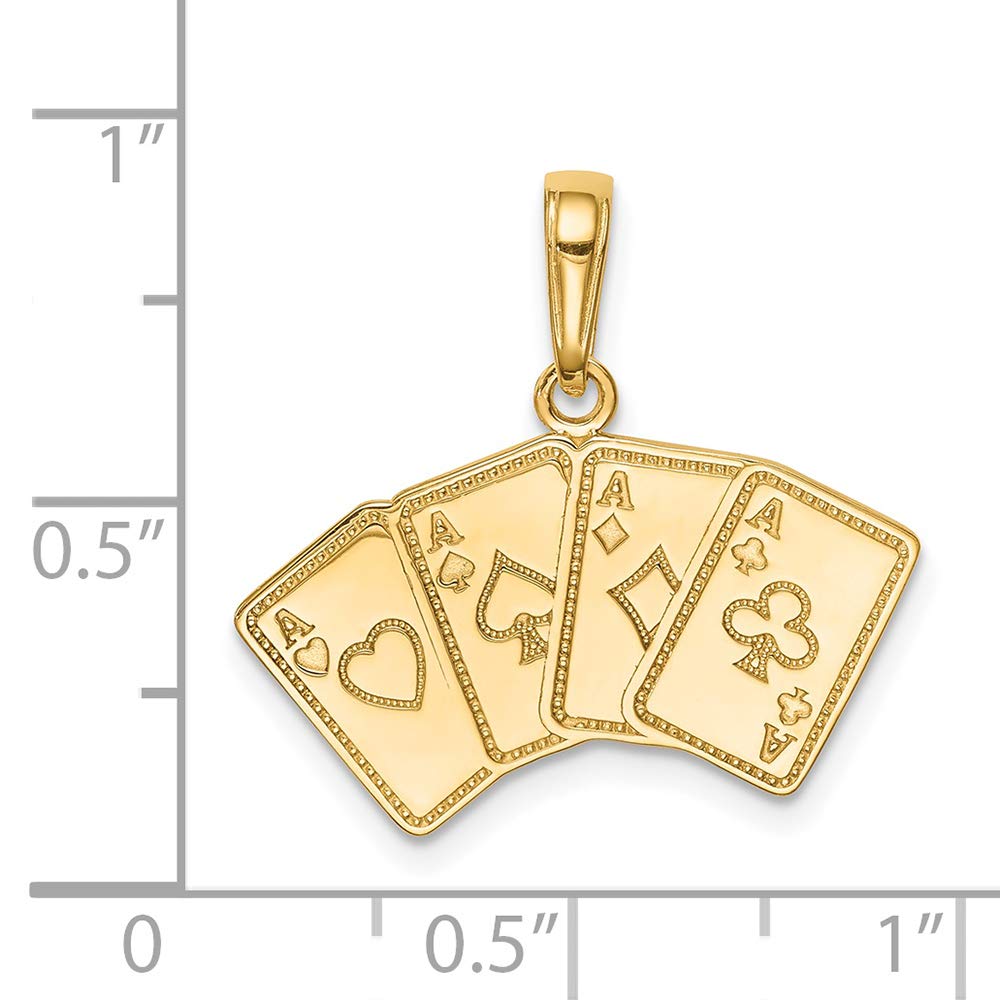 14K Yellow Gold Aces Playing Cards Charm Pendant - Elegant Casino Theme Jewelry for Necklace or Bracelet - Perfect Gift for Poker Lovers & Card Game Enthusiasts