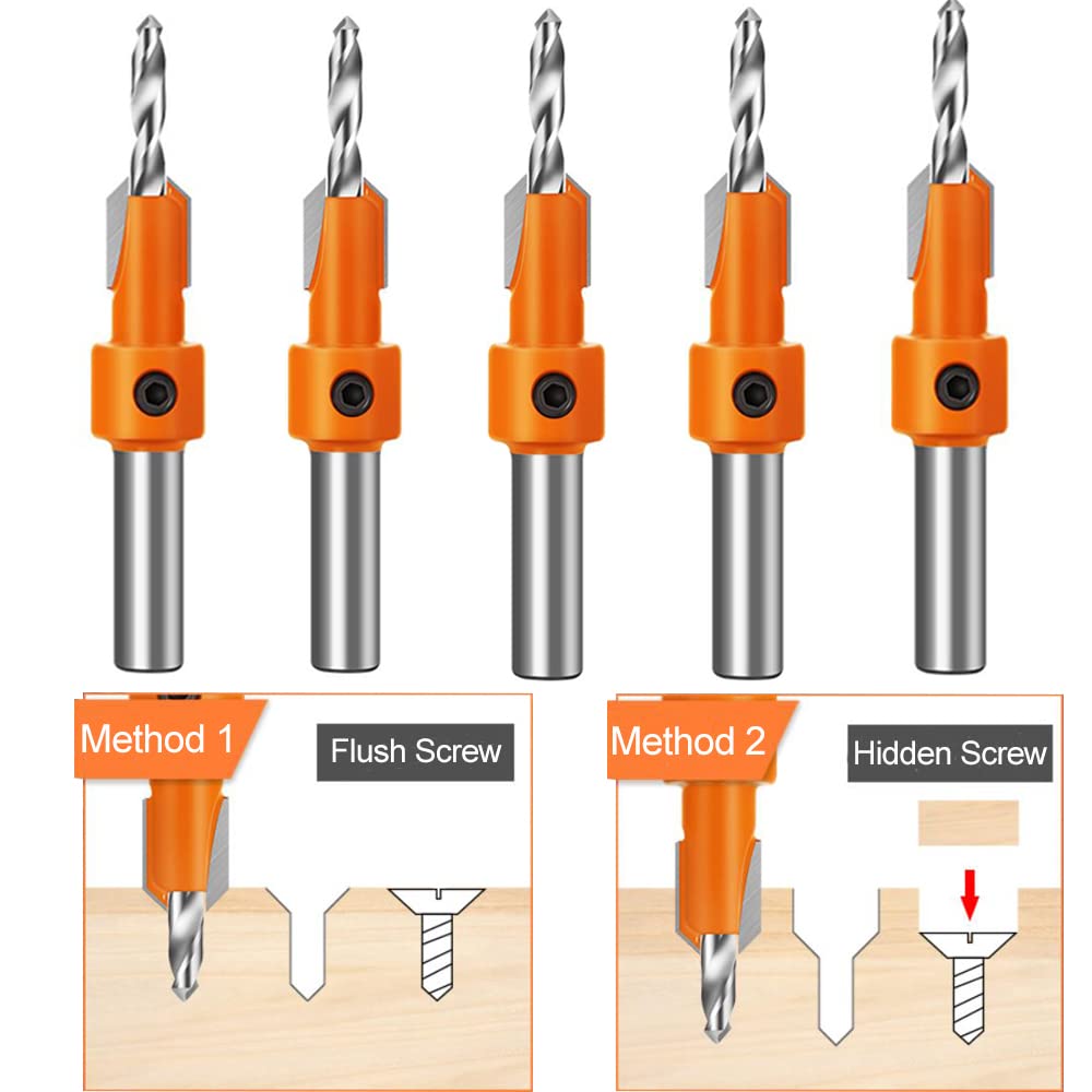 ASNOMY 10Pcs Wood Countersink Drill Bit Set - 5Pcs Countersink Bits & 5Pcs Pilot Drill Bits with 5/16
