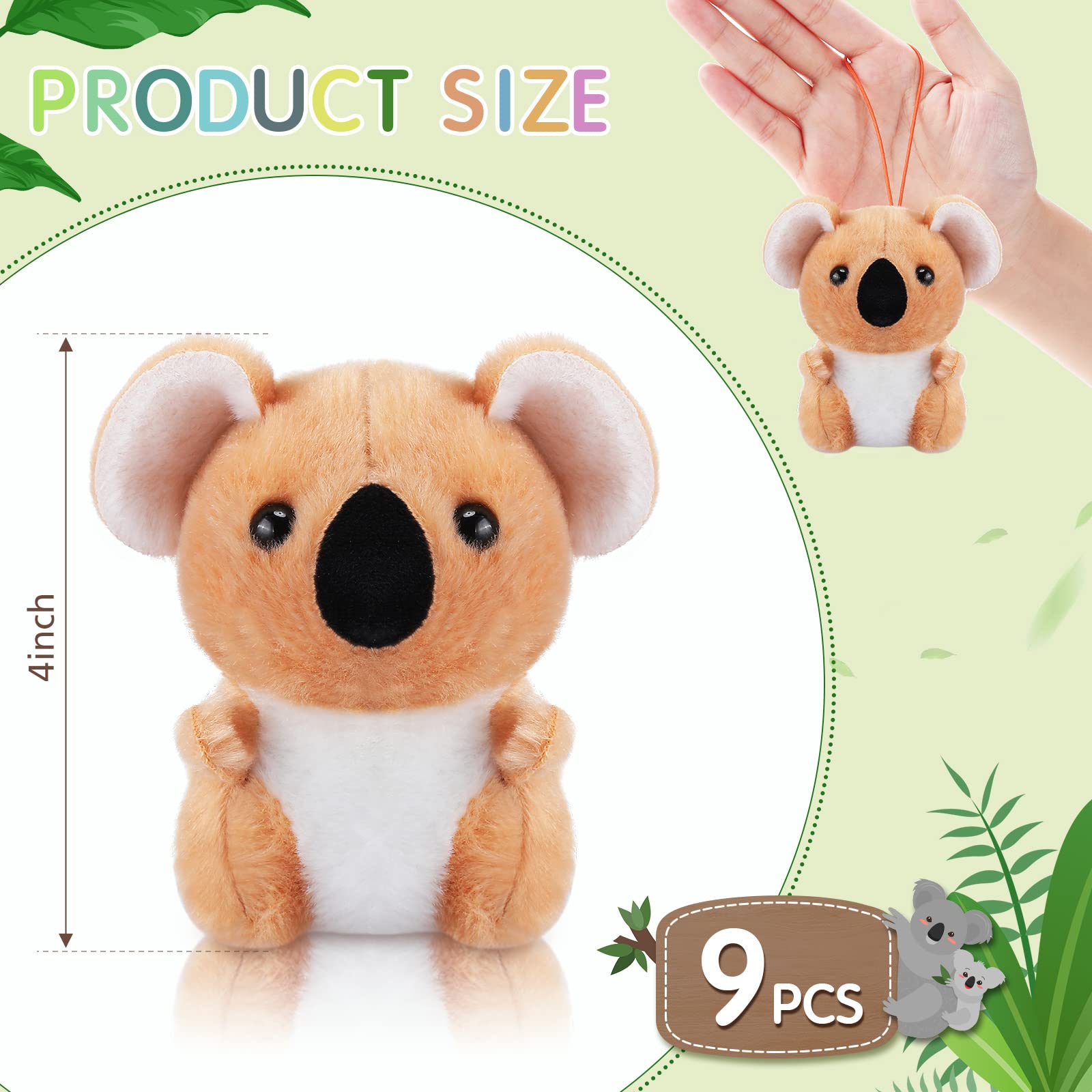 9 Pcs Mini Koala Bear Plush Stuffed Animals - Soft Huggable Keychain Plush Toys for Kids, 4 Inch Small Koala Plushies Bulk Set - Perfect for Birthday Party Favors, Gifts, Awards & Forest-Themed Decorations