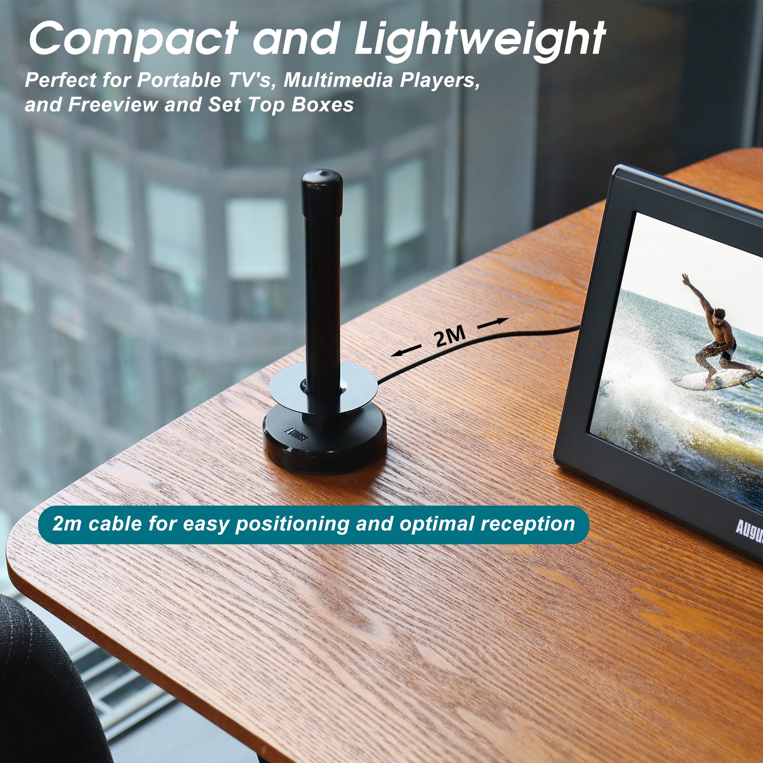 High Gain HD Freeview TV Aerial - HD DAB FM Magnetic Base Antenna for Indoor/Outdoor Use | August DTA250 [Refurbished] - Perfect for Home, RV, and Camping TV Reception