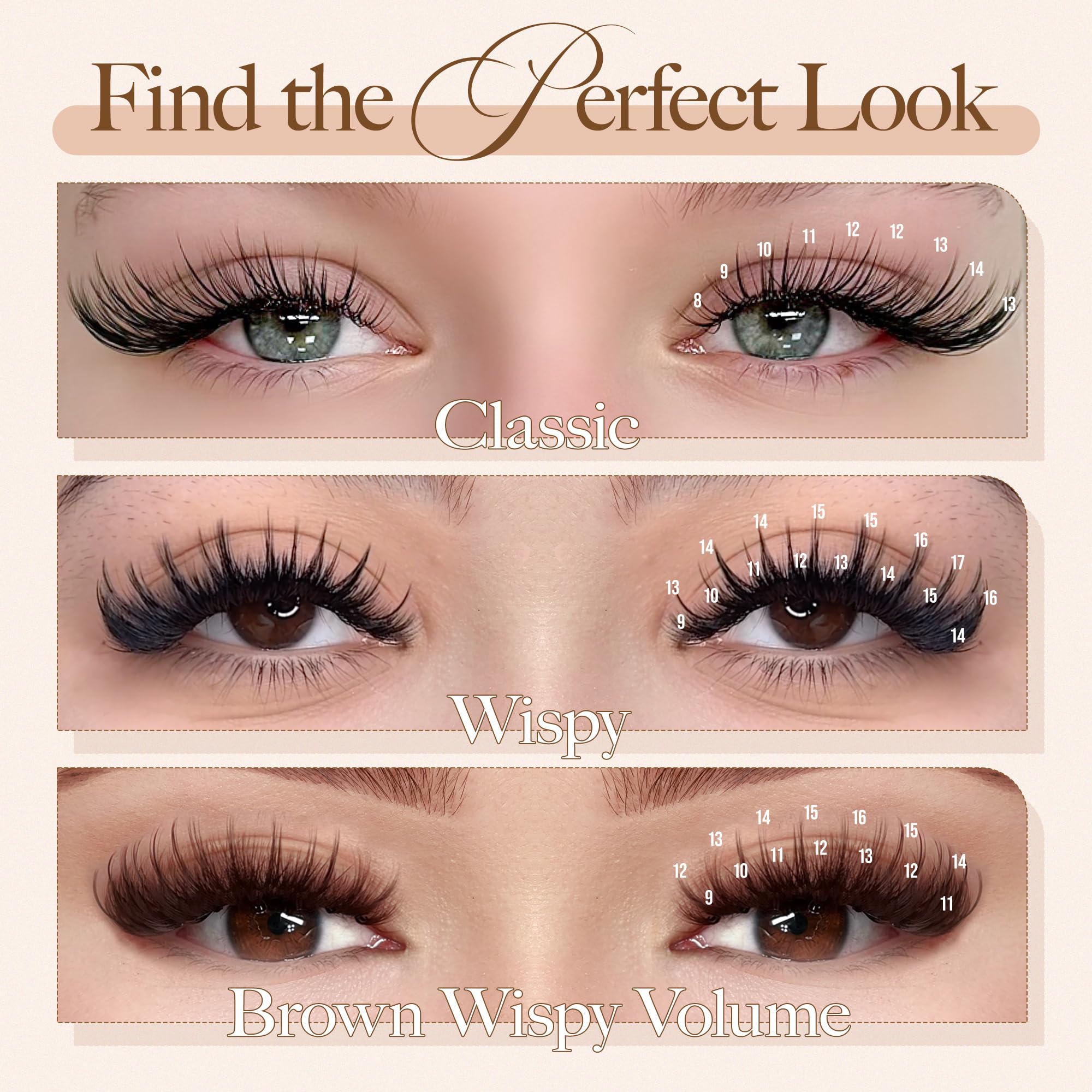 LASHVIEW Professional Brown Eyelash Extensions - 0.05 D Curl 8-16mm Mixed Length Classic Lashes for Volume & Natural Look | Salon Quality Lash Trays | Perfect for Bridal, Party & Everyday Makeup (Dark Brown)