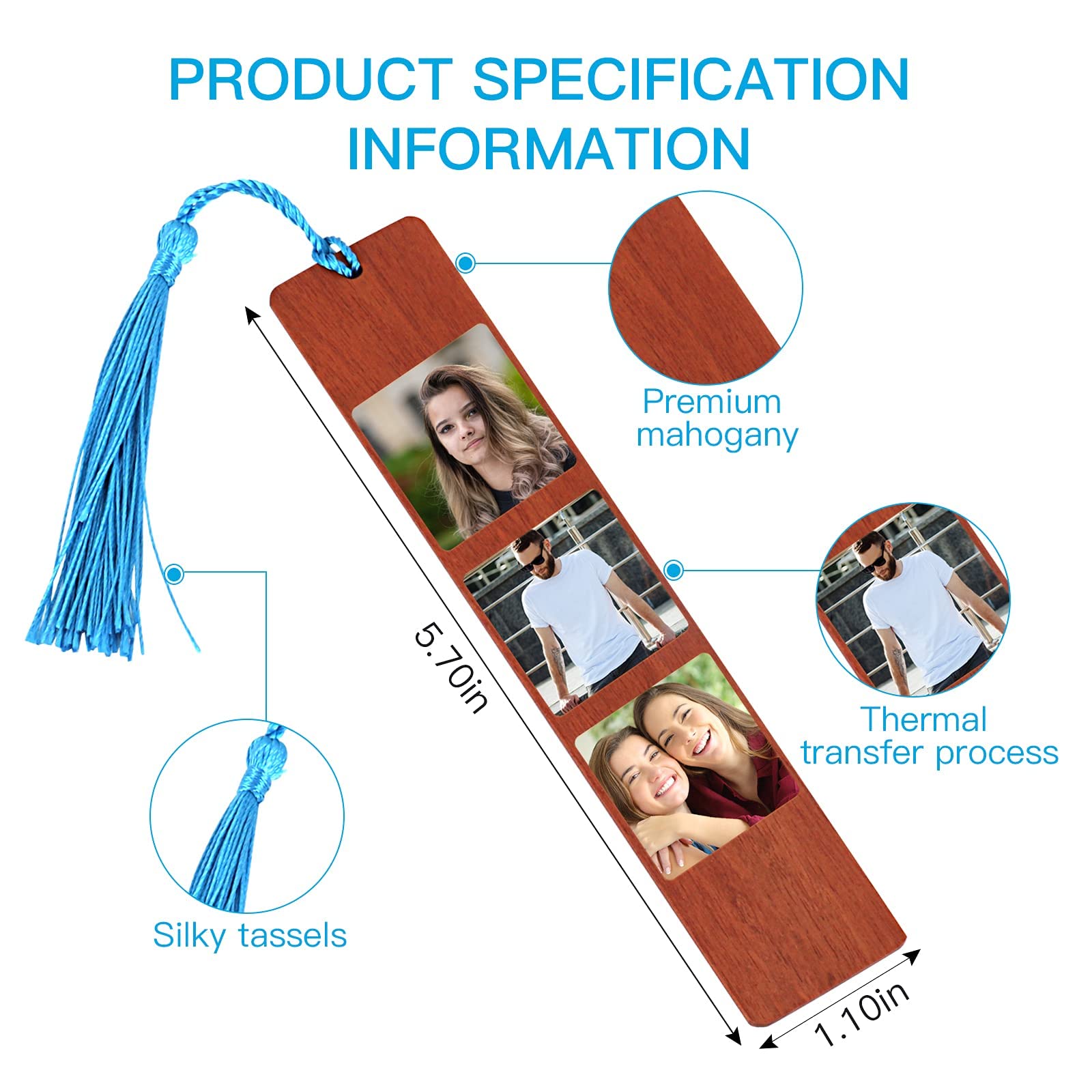 Custom Personalized Photo Bookmarks - Double-Sided Wooden Bookmark with Text & Images - Great for Gifts, Reading Accessories & DIY Projects