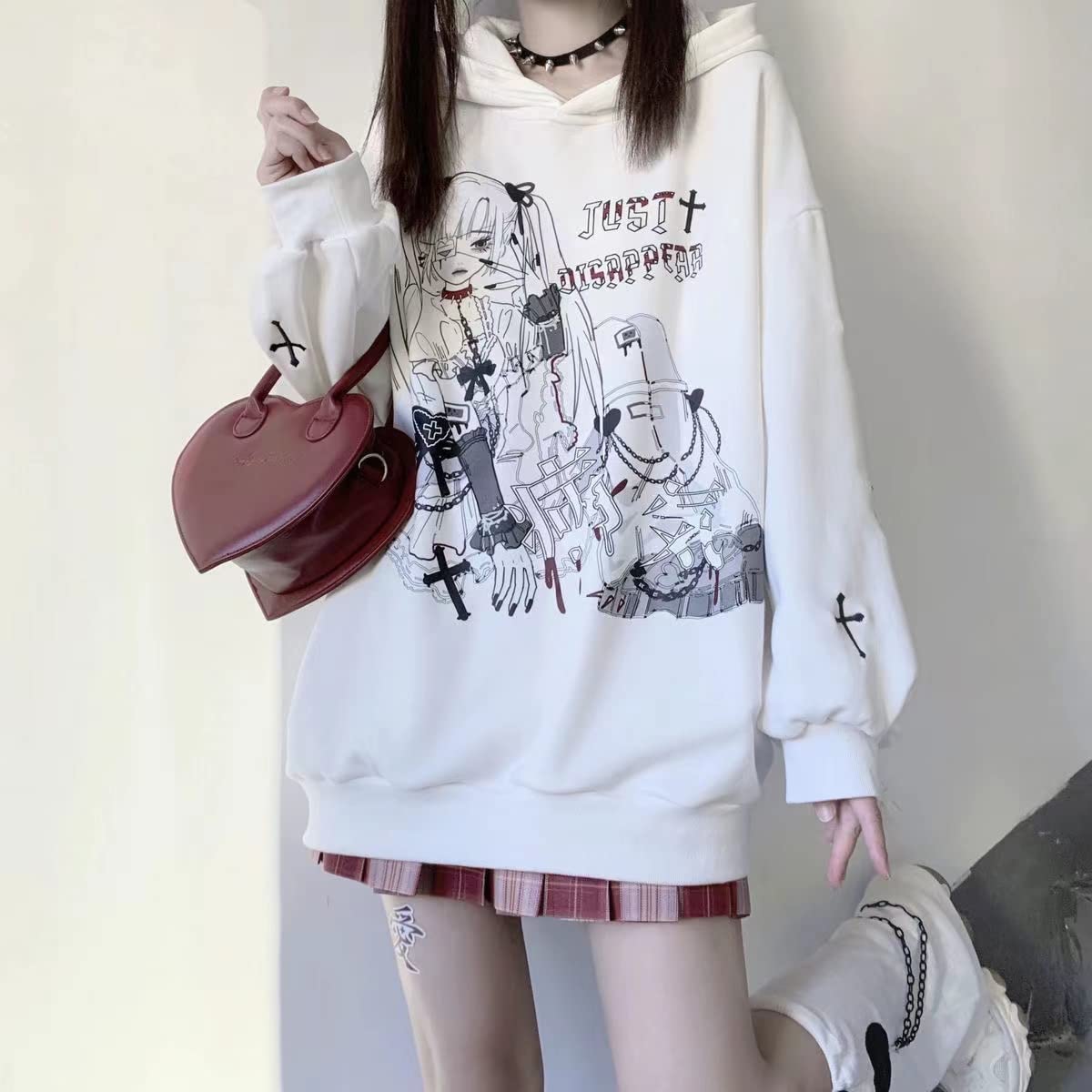 YUESUO Japanese Harajuku Kawaii Anime Girl Hoodie - Cute Oversized Sweatshirt for Teens | Emo Gothic Pullover | Perfect for Cosplay, School Fashion & Streetwear