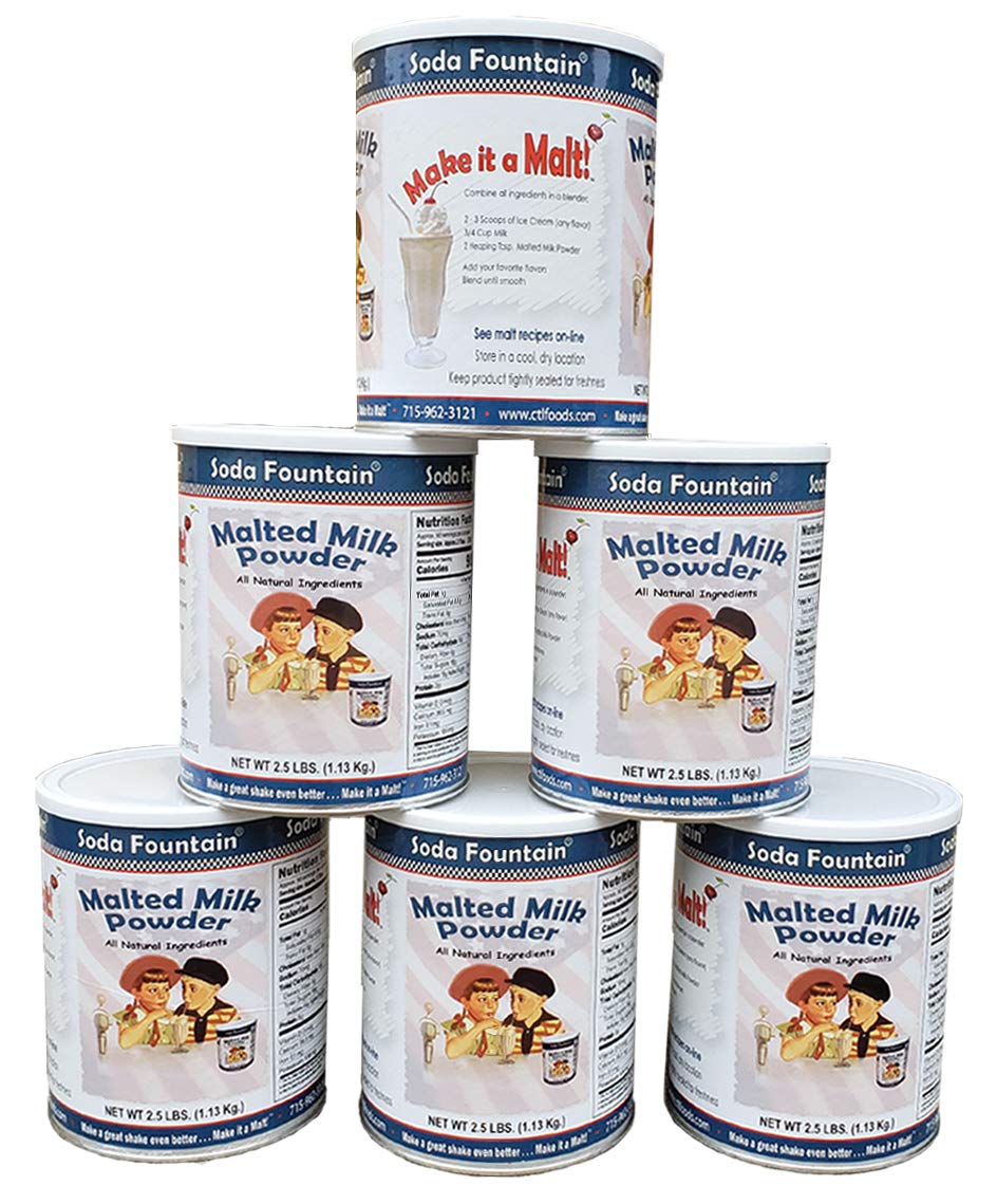 6 Pack - Soda Fountain Malted Milk Powder 2.5 Lb Canisters - Perfect for Milkshakes, Ice Cream & Baking Supplies