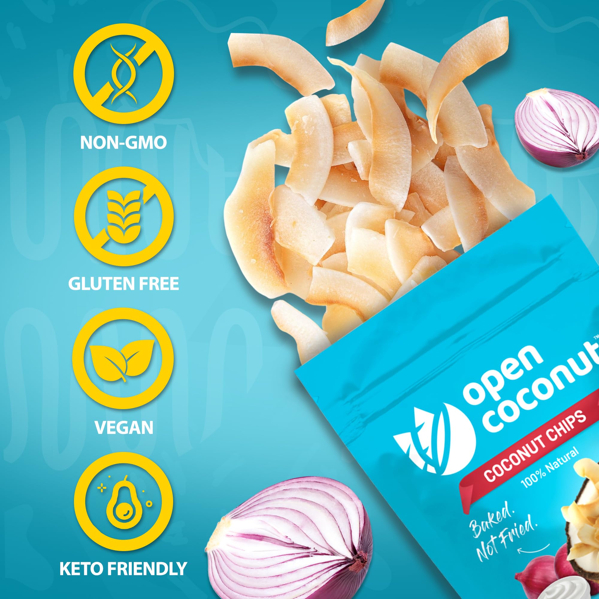 OPEN COCONUT Toasted Coconut Chips - Baked Sour Cream & Onion Flavor | Gluten Free Healthy Snack | 3.17 Oz Pack | Perfect for On-the-Go, Office Snacking & Keto Diet