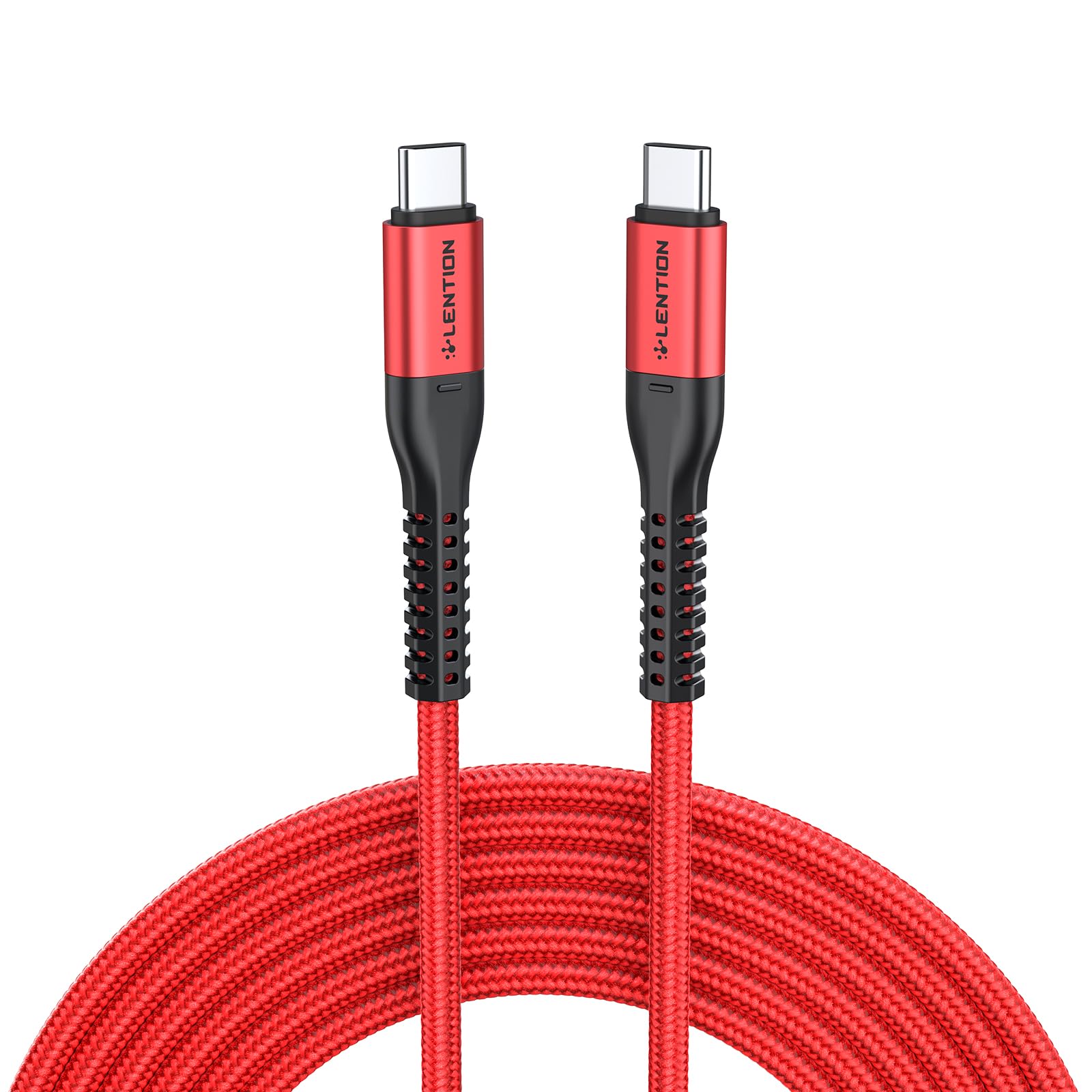 LENTION USB C to USB C Cable 3.3ft 60W Fast Charging - 20V/3A Braided Type C Cable for iPhone 15/15 Pro/15 Pro Max, MacBook Pro 2016-2023, iPad Pro, MacBook Air, Surface - Durable & Tangle-Free (Red) - Perfect for Home, Office & Travel Charging
