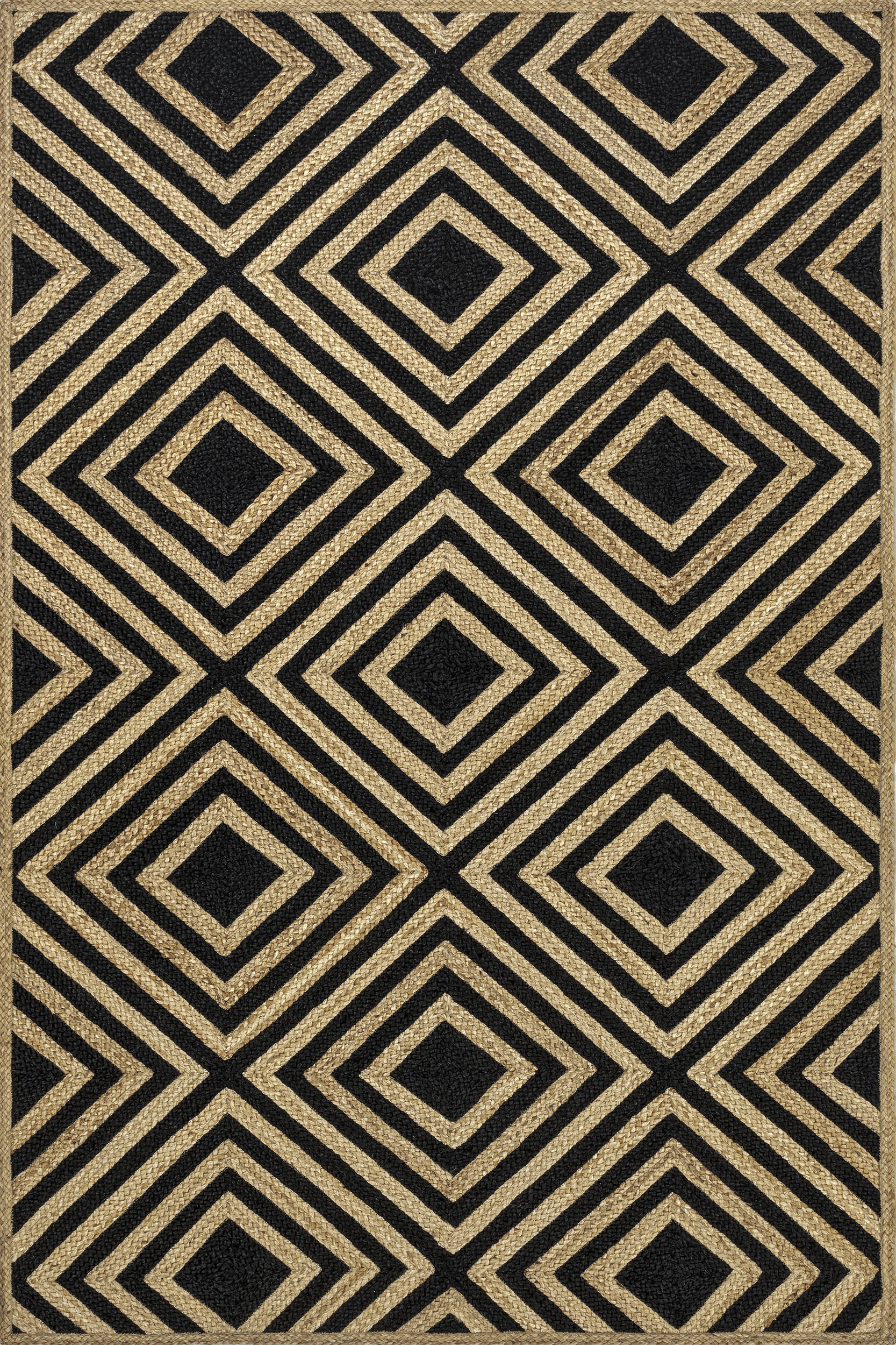 Handwoven Black Dogwood Tiled Jute Rug - Natural Fiber Floor Mat for Living Room, Bedroom & Home Decor