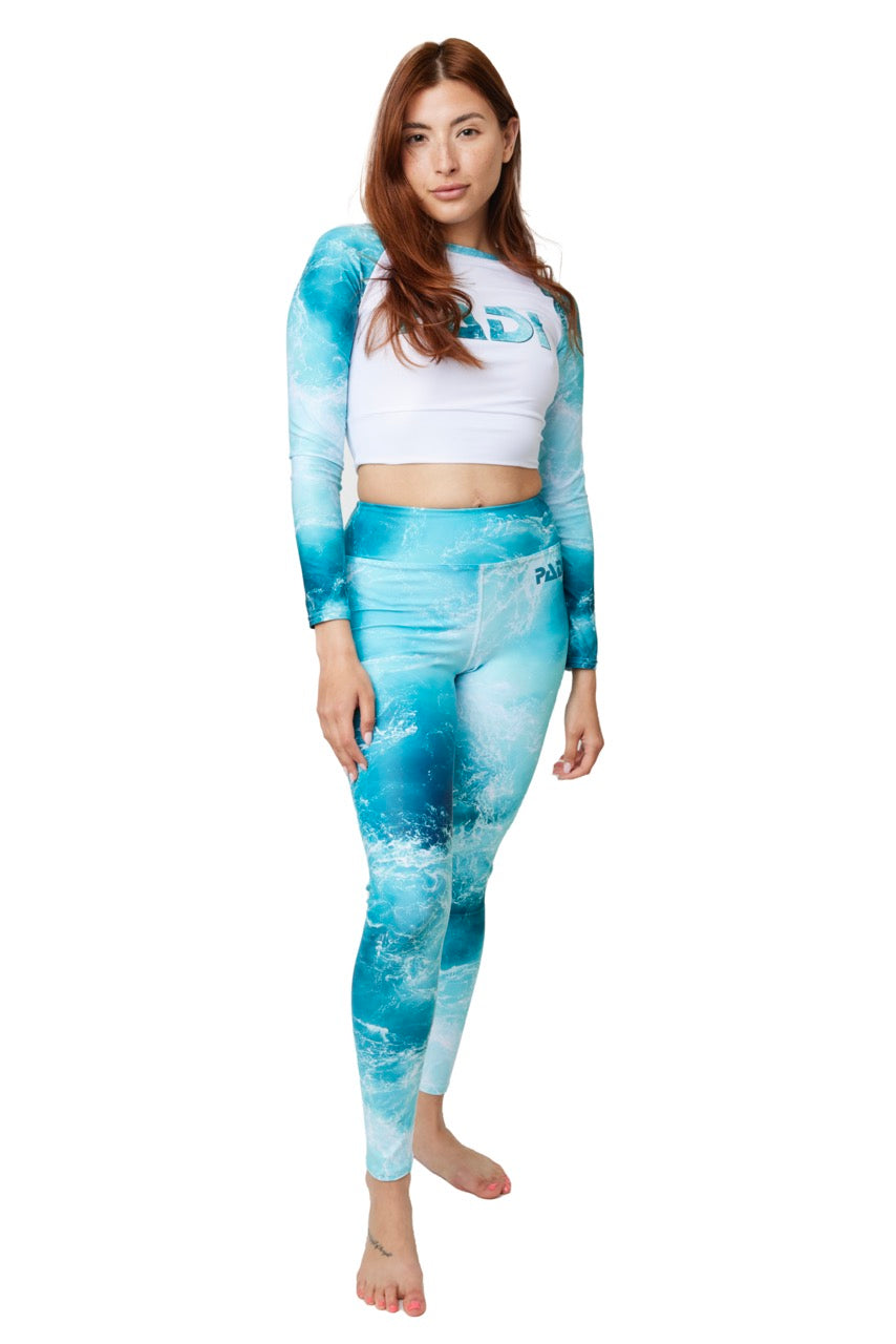 PADI Tranquil Waters Swim Leggings - High Waist Yoga Leggings for Women, Quick Dry Swimwear with UPF 50+ Sun Protection - Perfect for Swimming, Surfing, Beach Yoga & Water Sports
