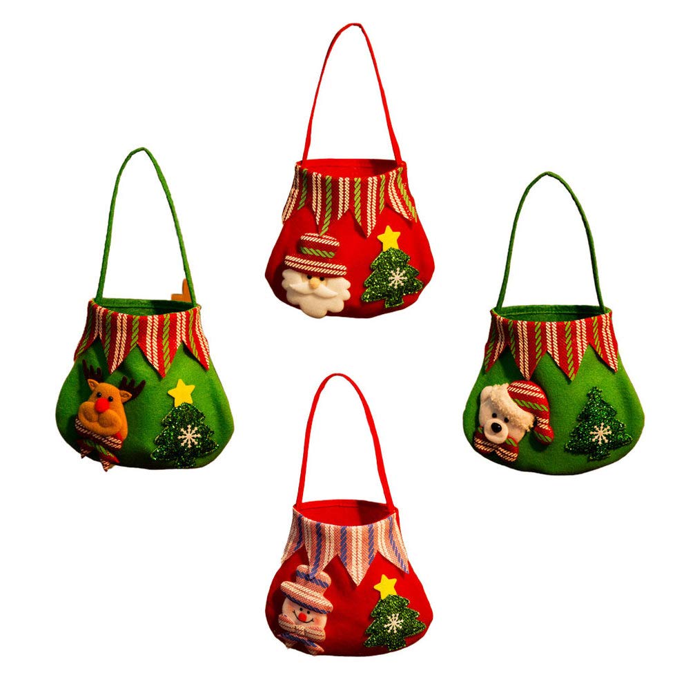 Artibetter 4-Piece Christmas Tote Bags Set - Reusable Holiday Favor Treat Bags for Kids, Candy & Cookie Storage - Perfect for Christmas Gifts, Party Favors & Festive Decorations