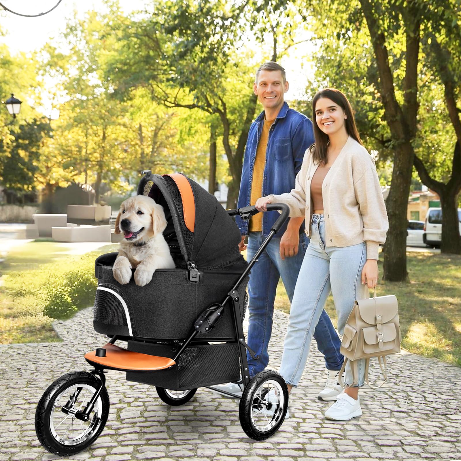 3-in-1 Dog Stroller for Medium & Small Pets - Lightweight Pet Carrier with Zipperless Entry, Jogging Tires & Storage Basket | Perfect for Cats & Small Dogs | Ideal for Walking, Jogging, Park Visits & Vet Trips