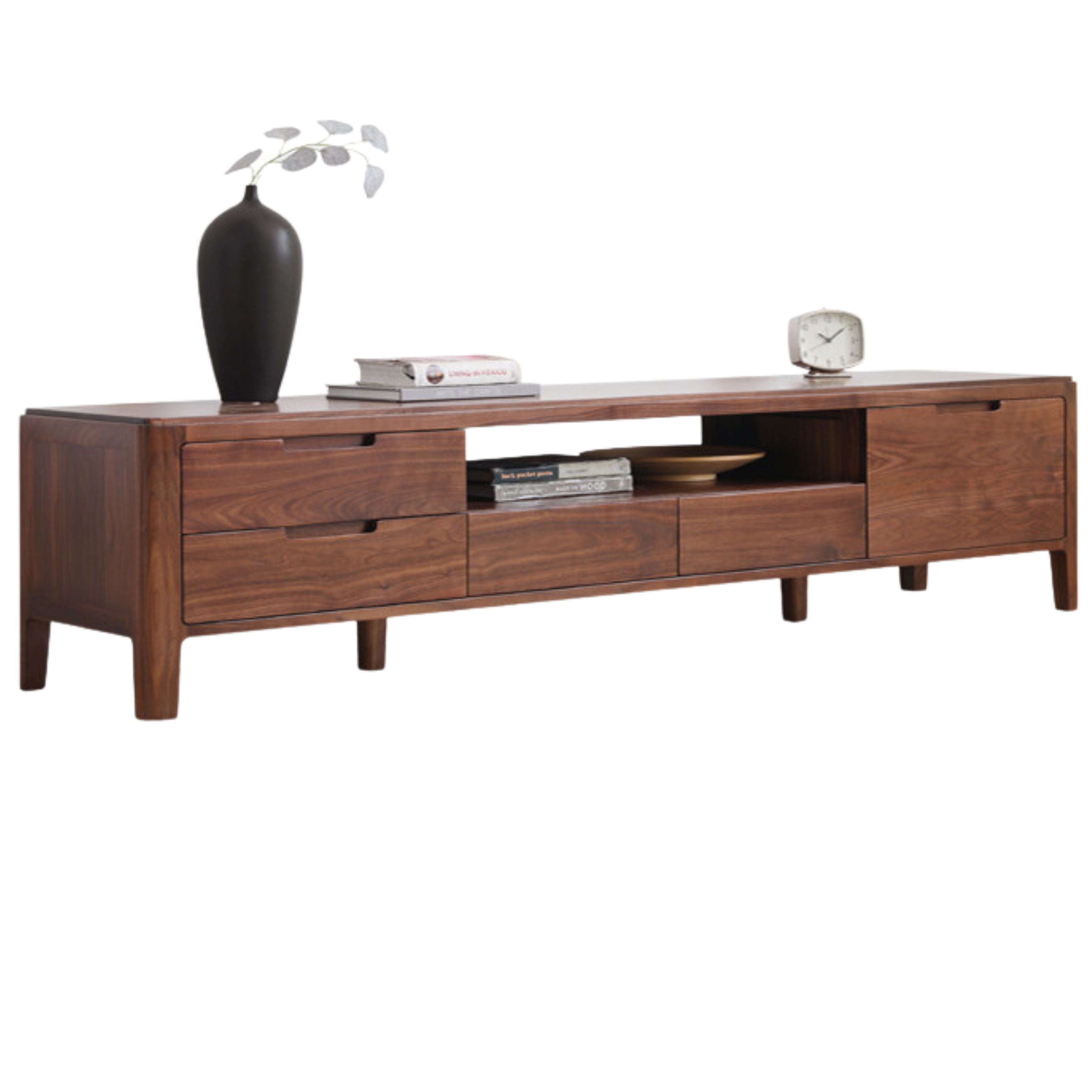 Premium Black Walnut Solid Wood TV Stand - Large Storage Entertainment Center for Living Room, Home Theater & Media Organization