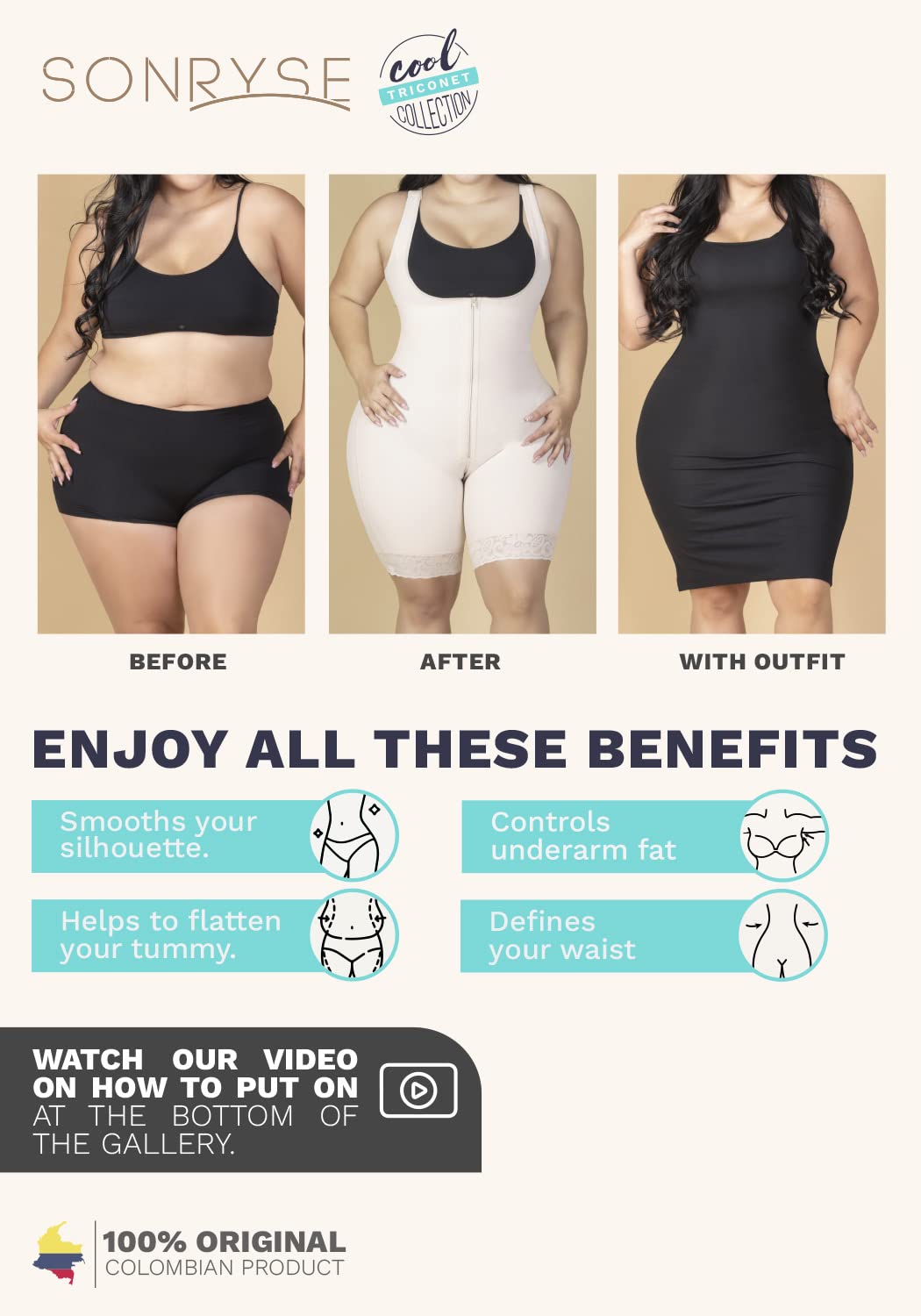 Sonryse Colombian Shapewear for Postpartum & C-Section Recovery - Slimming & Body Shaping Bodysuit - Perfect for Post-Pregnancy Support & Everyday Wear