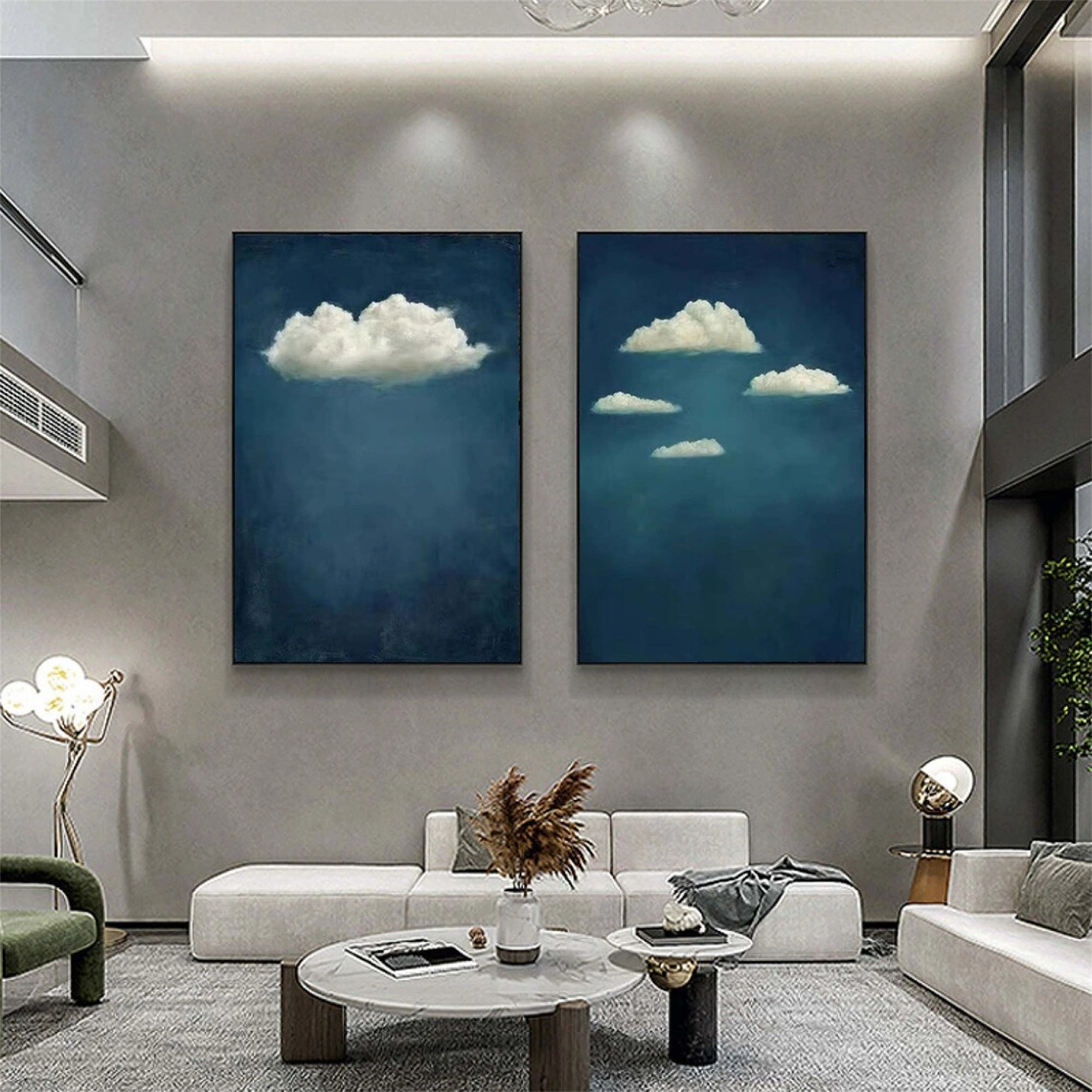 Ocean and Sky Painting Set of 2 - Handmade Canvas Wall Art for Living Room & Bedroom Decor | Coastal Beach Theme Home Office Artwork #OS106
