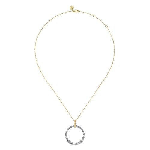 14K White & Yellow Gold Diamond Bujukan 30mm Drop Pendant Necklace for Women - Elegant Dainty Jewelry Gift for Anniversary, Valentine's Day & Special Occasions