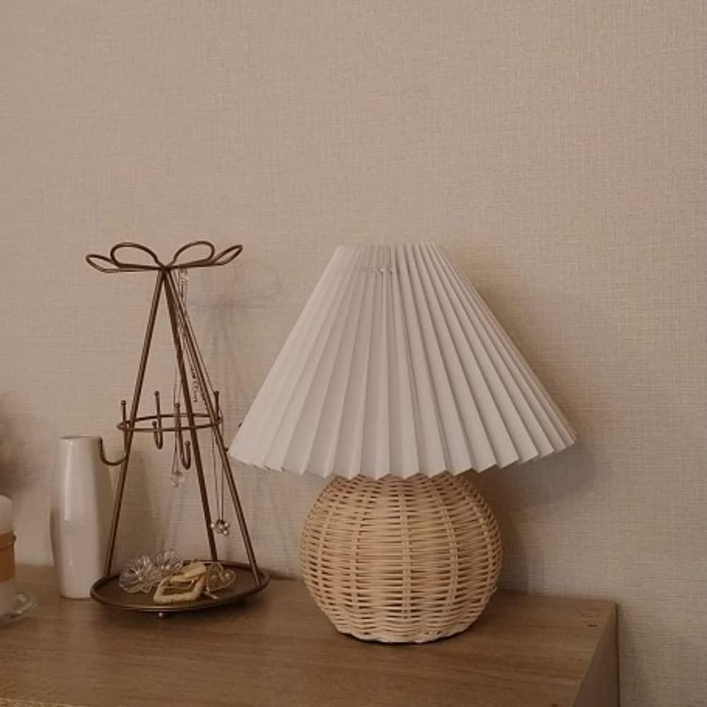 Rattan Pleated Table Lamp - Natural Woven Texture, Modern Boho Style for Bedroom, Living Room & Office Decor - Perfect for Cozy Nights & Relaxing Ambiance