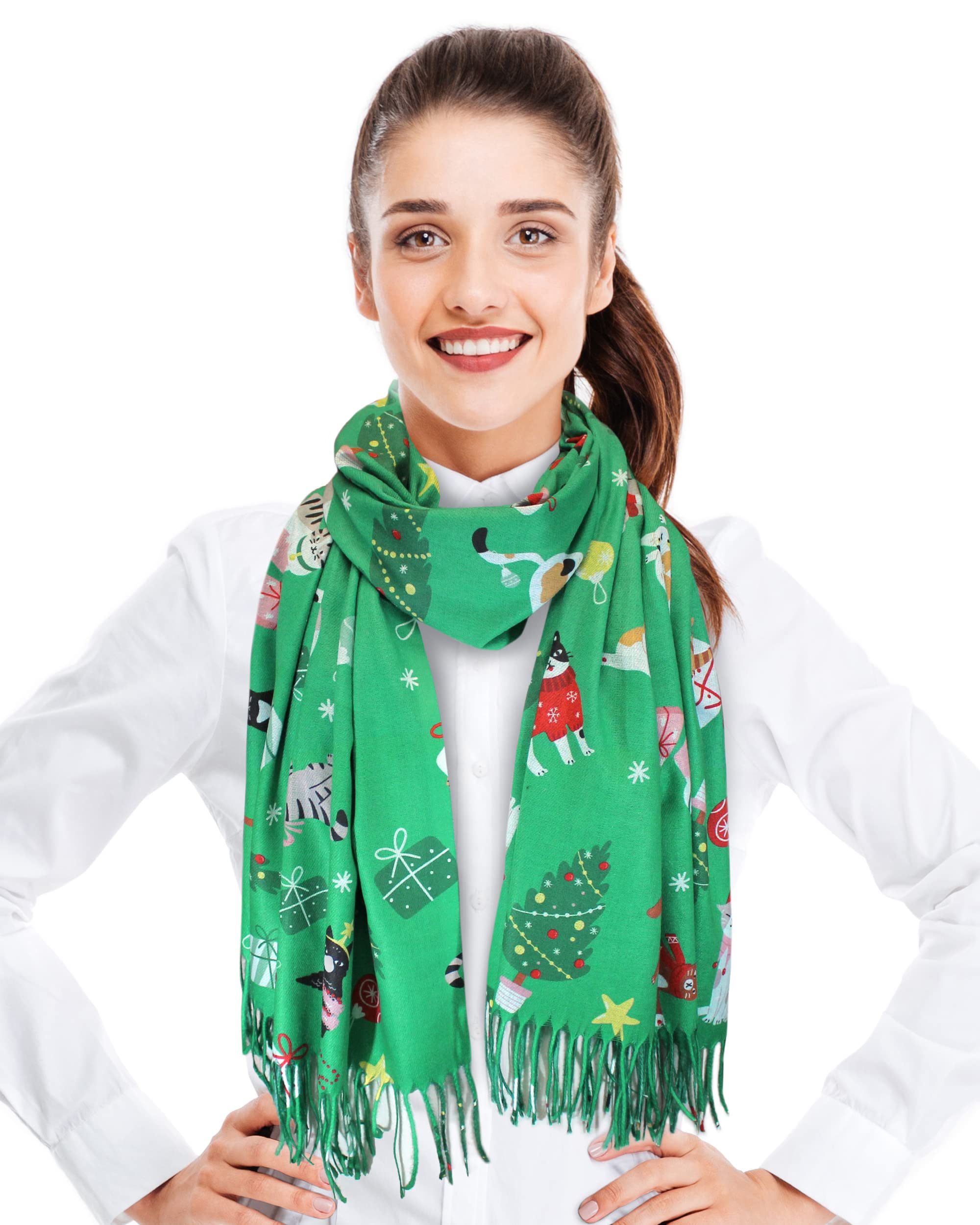 Christmas Dog Cat Lover Scarf - Soft Animal Print Fashion Shawl for Holiday Gifts