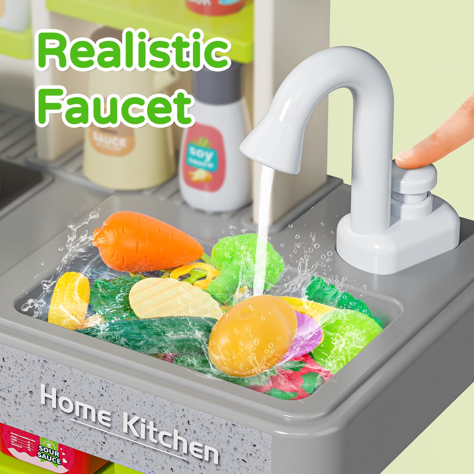 Realistic Kids Play Kitchen Set with Sound & Light - Toy Cooking Stove, Sink, Play Food & Accessories - Pretend Play Kitchen Toys for Toddlers Girls & Boys - Perfect for Birthday Gifts & Role Play Learning