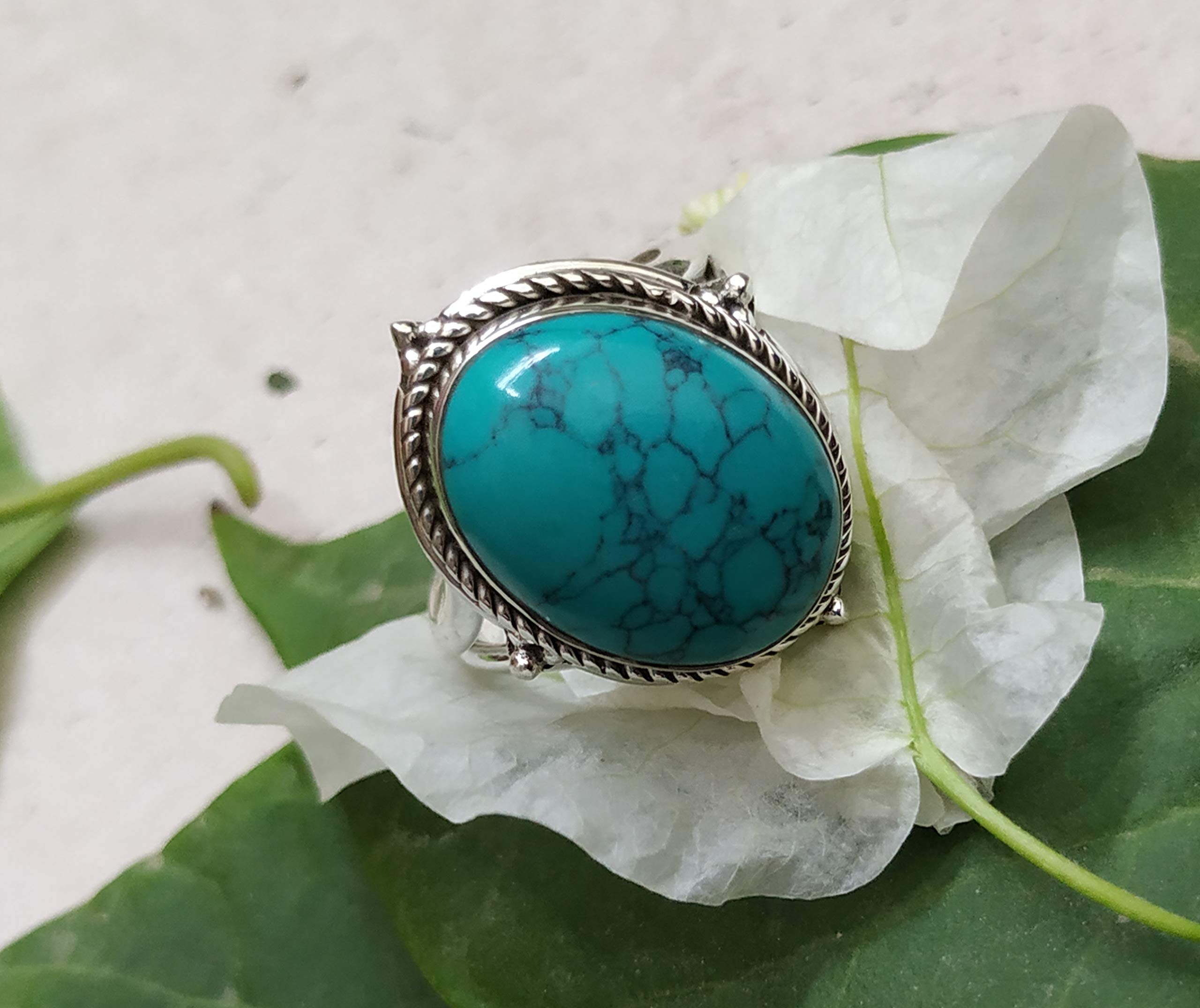 925 Sterling Silver Turquoise Ring - Handmade Bohemian Engagement Ring, Dainty Midi Ring with December Birthstone | Perfect as Bridesmaid Gift, Promise Ring or Western Style Jewelry for Weddings, Boho Parties & Everyday Wear