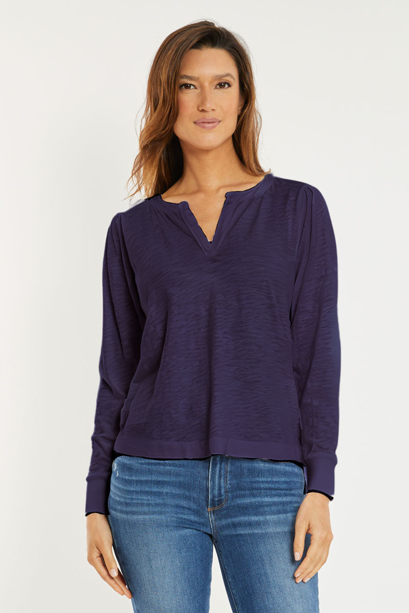 Mododoc Women's Split Neck T-Shirt - Soft Stretch Casual Tee for Everyday Wear, Workout & Layering