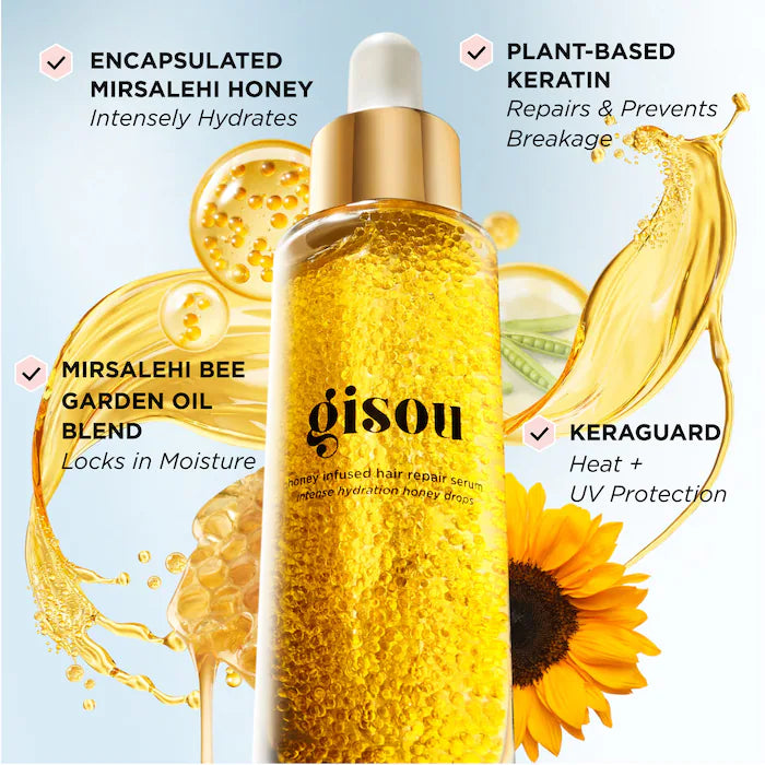 Gisou Honey Infused Hair Repair Serum - Deep Conditioning Treatment for Damaged Hair - Use for Daily Hydration, Split End Repair & Frizz Control