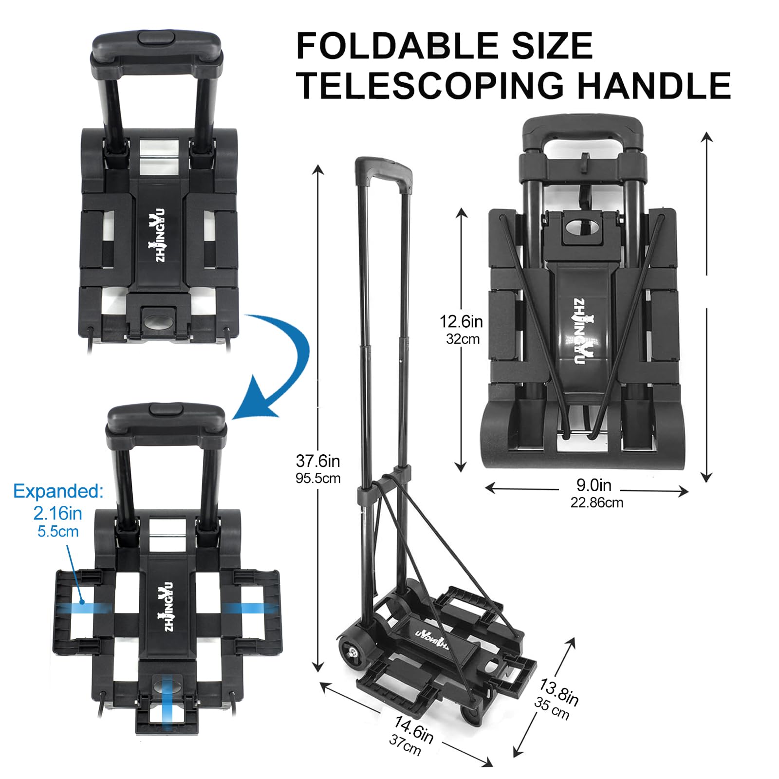 Foldable Hand Truck with Wheels - Lightweight Portable Utility Dolly Cart for Travel, Expandable Luggage Carrier for Airport, Shopping & Moving | Perfect for Suitcases, Packages & Heavy Items