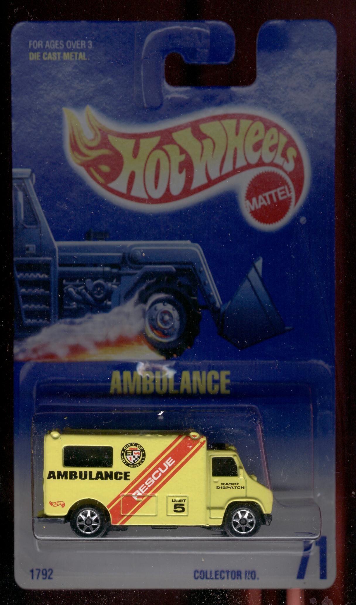 Hot Wheels 1991-71 Ambulance Blue Card 1:64 Scale Die-Cast Toy Car - Collectible Vintage Vehicle for Display, Play & Racing - Perfect for Kids, Collectors and Die-Cast Enthusiasts
