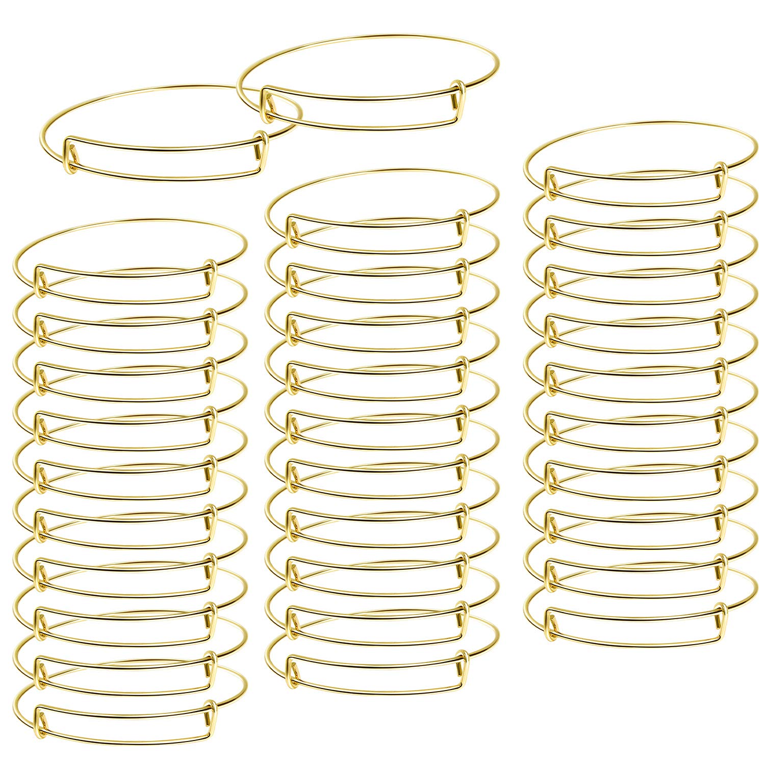 UPINS 60Pcs Gold Expandable Bangle Bracelets - Adjustable Wire Blank Bracelets for Women, DIY Jewelry Making Supplies - Perfect for Crafting, Gift Giving & Boho Fashion Accessories