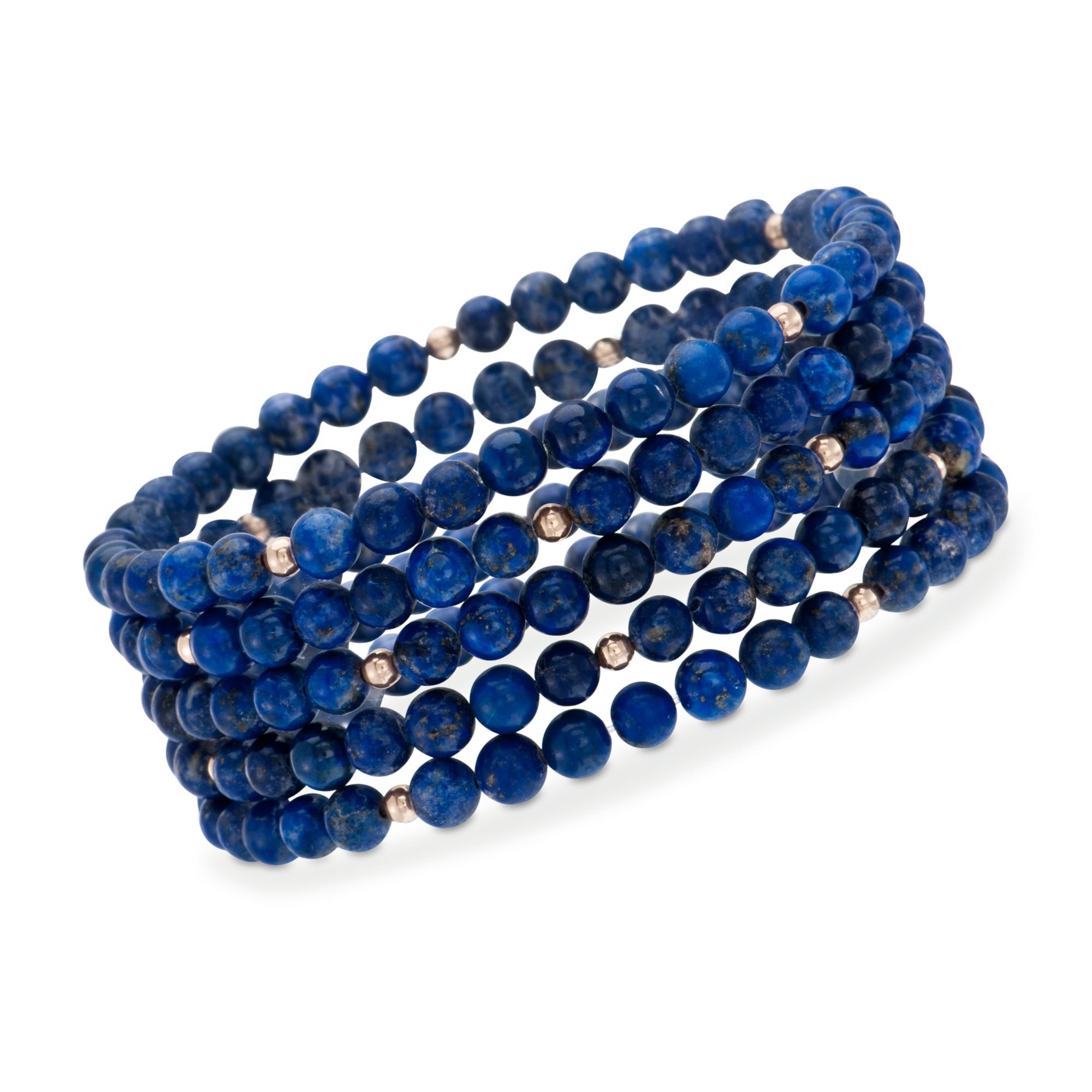 Ross-Simons Blue Lapis Jewelry Set: 5 Bead Stretch Bracelets with 14kt Yellow Gold - Perfect for Gifts, Parties & Everyday Wear