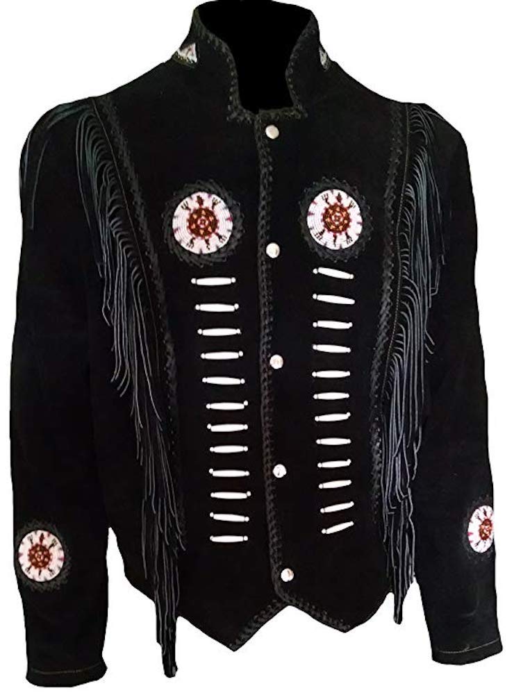Classyak Women's Western Suede Leather Jacket with Beads, Fringes & Bone Decor - Stylish Cowgirl Outfit for Rodeo, Country Music Festivals & Western Fashion