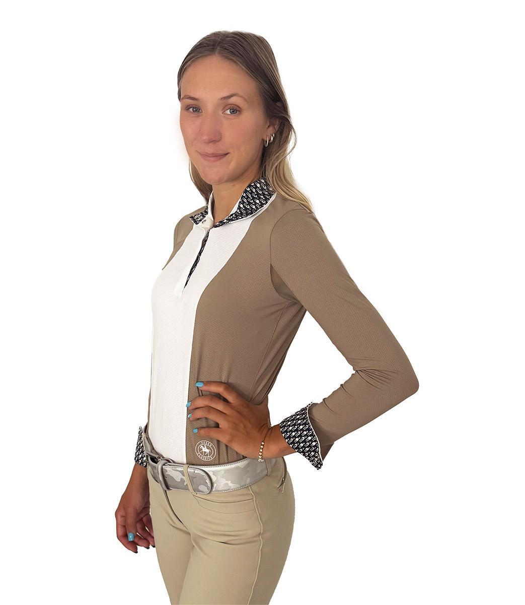 Essex Classics Women's Stone Brown Luna Performance Show Shirt - Equestrian Riding & Horse Show Competition Top