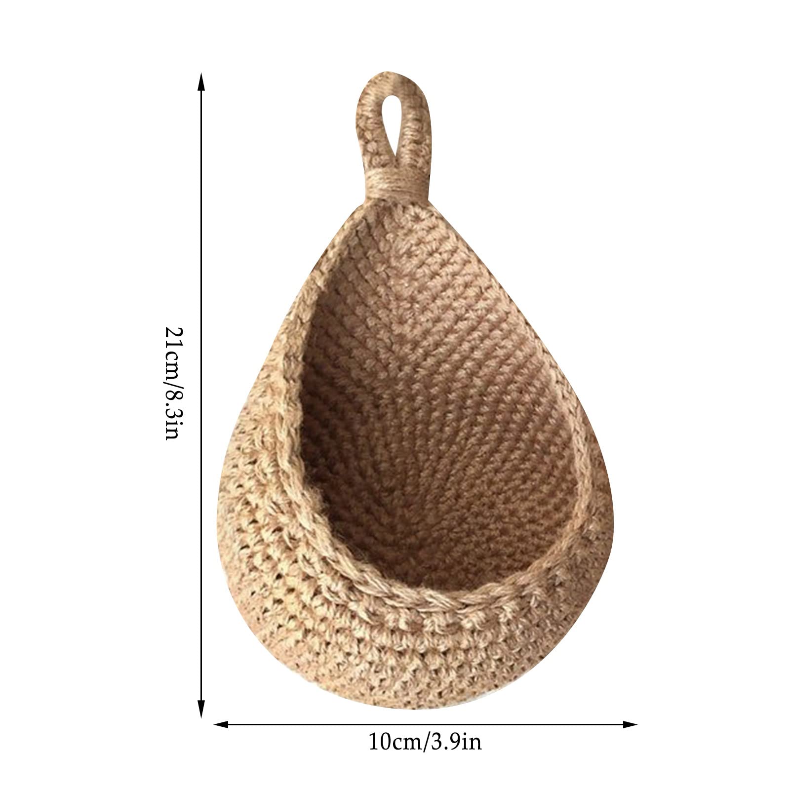 Bohemian Handwoven Jute Hanging Wall Basket - 10×21 CM Eco-Friendly Teardrop Storage for Fruits, Vegetables & Kitchen Organization - Perfect for Pantry, Farmhouse Decor & Farmers Market Display
