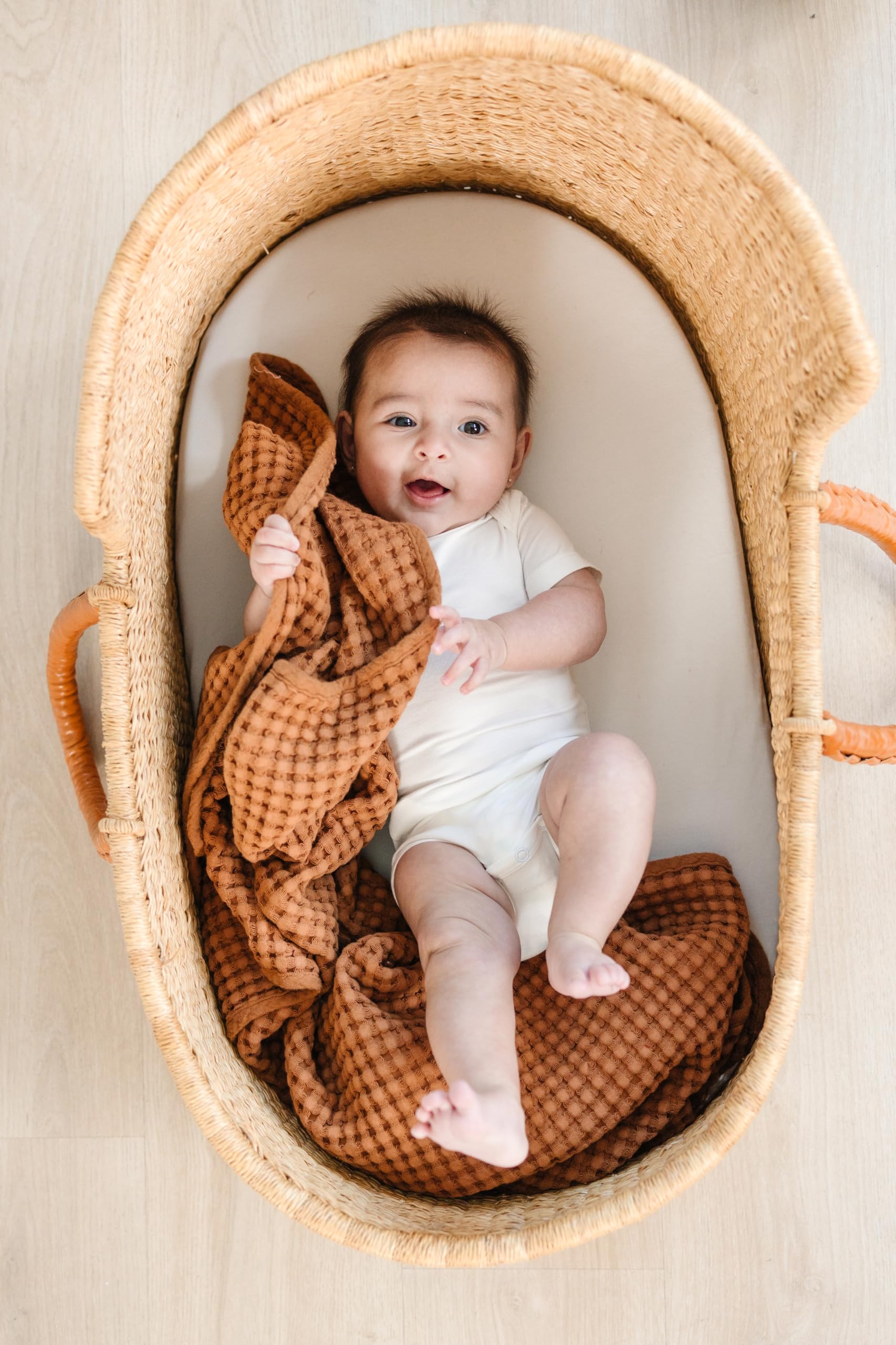 Konssy Waffle Baby Blankets - Soft Neutral Nursery Blankets for Boys & Girls | Lightweight Swaddle & Toddler Throw Blanket (Brown) - Perfect for Crib, Stroller & Snuggle Time