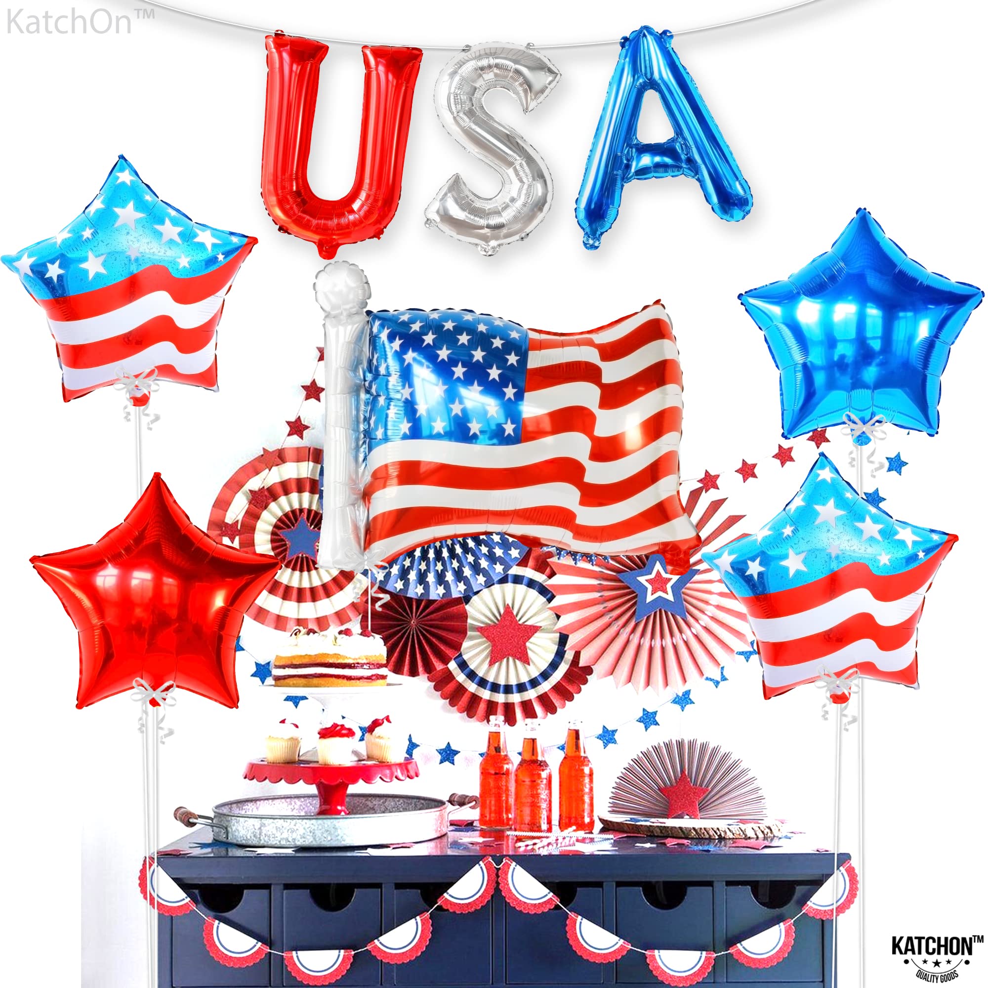 KatchOn 26 Inch Large Patriotic Balloons - Pack of 8 | American Flag Balloons for 4th of July Decorations | USA Independence Day Party Supplies | Perfect for Backyard BBQs, Parades & Patriotic Celebrations