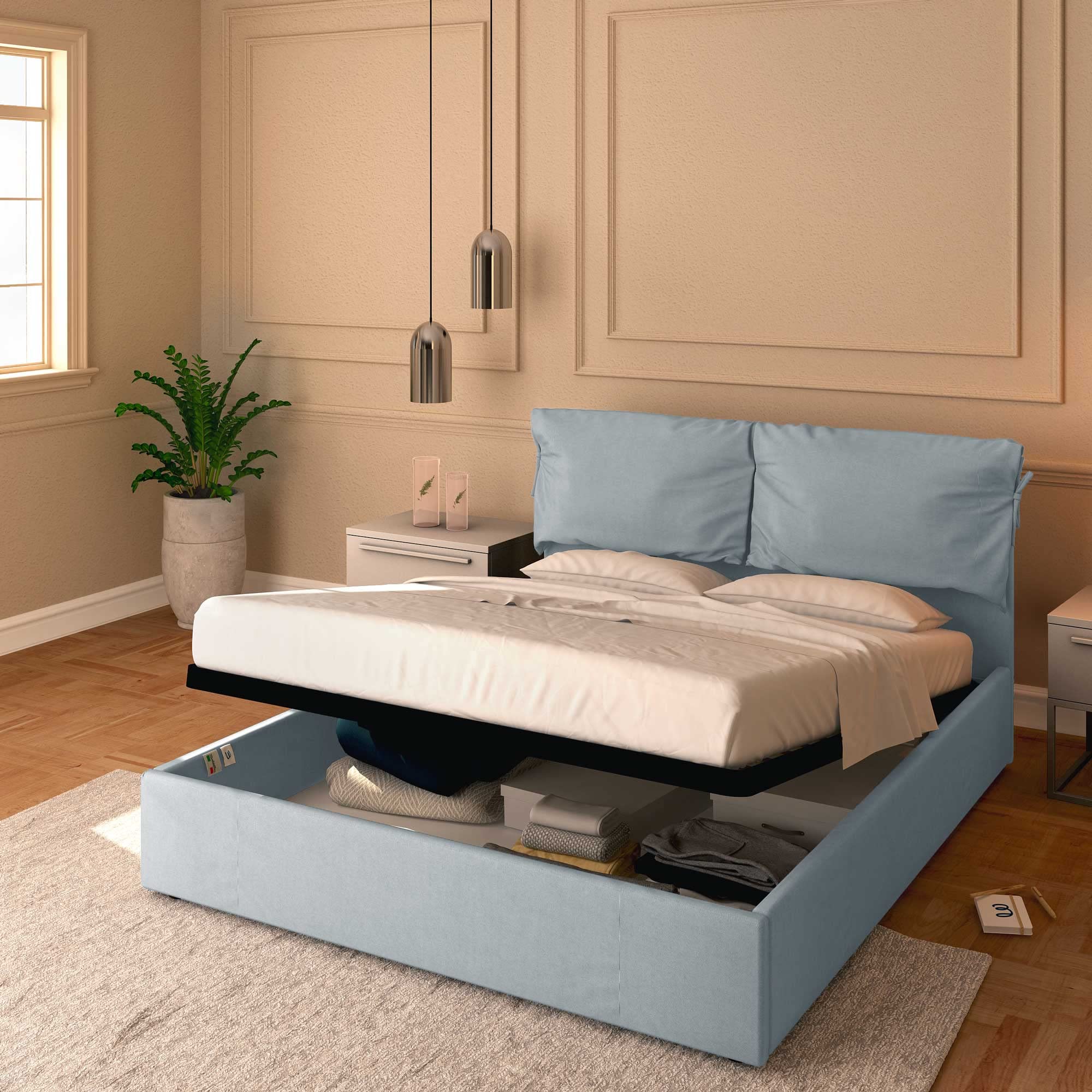 Baldiflex Single Bed with Storage - Licia Soft Synthetic Leather Upholstery, Slatted Base for Single Mattresses, 160 x 200 cm, Light Gray with Padded Headboard | Perfect for Small Bedrooms, Guest Rooms & Studio Apartments
