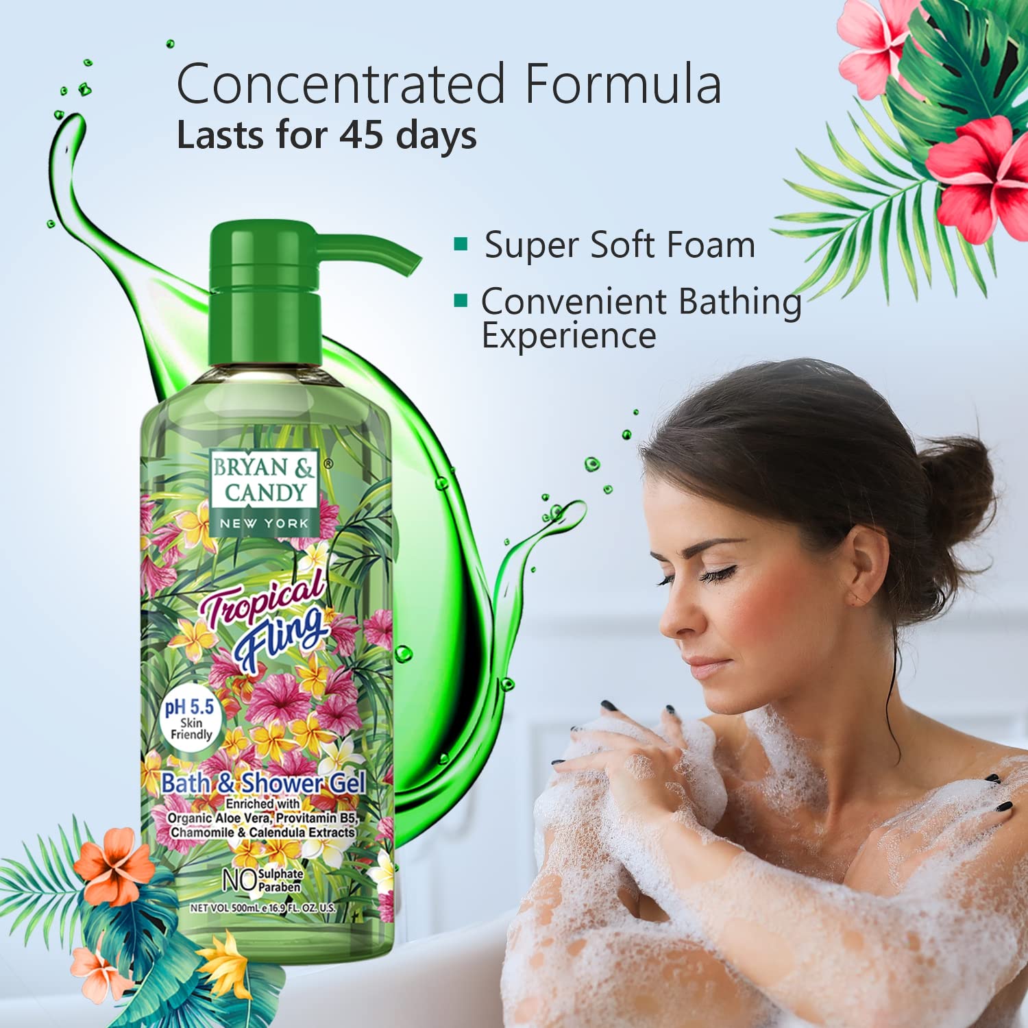 Bryan & Candy Aloe Vera Shower Gel - Gentle Moisturizing Body Wash for Soft, Supple Skin - Tropical Scented Bath & Shower Gel (500ml) - Perfect for Daily Hydration & Relaxing Spa Experience