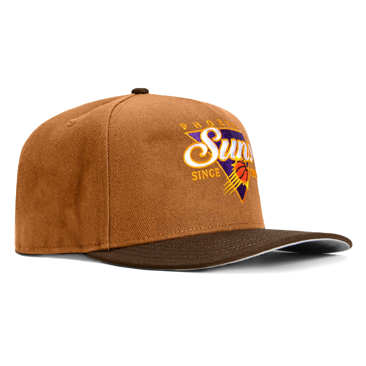 New Era 9Seventy Phoenix Suns Triangle Logo Stretch Snapback Hat - Khaki & Brown | NBA Basketball Fan Gear, Streetwear Fashion Accessory for Men & Women