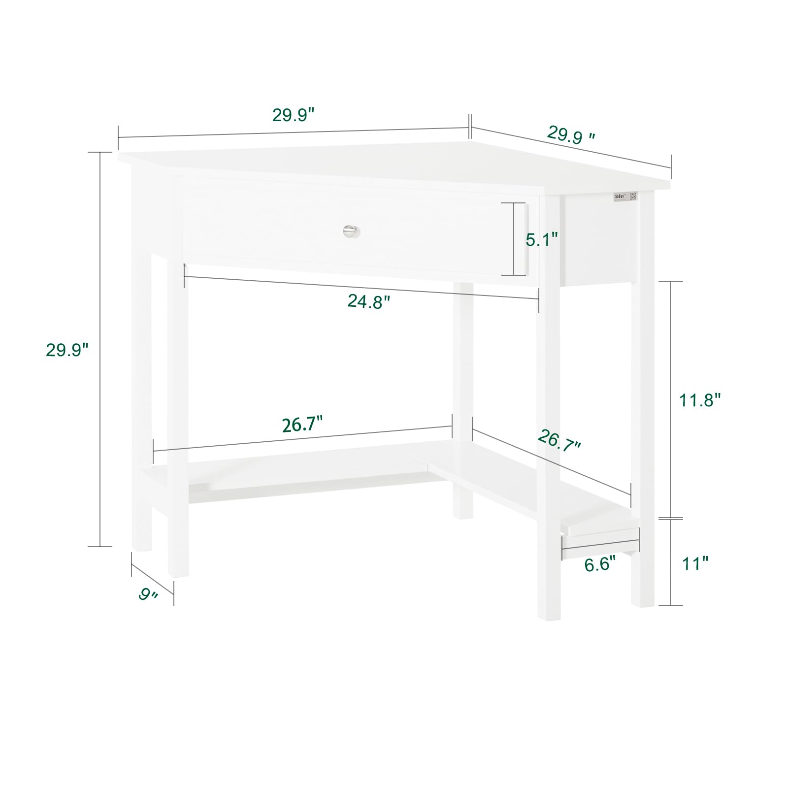 Haotian White Corner Desk with Drawer & Ladder Shelf - Compact Triangle Computer Desk for Small Spaces, Home Office Writing Table & Vanity Desk (Model FWT31-W) - Perfect for Apartments, Dorms & Workspaces